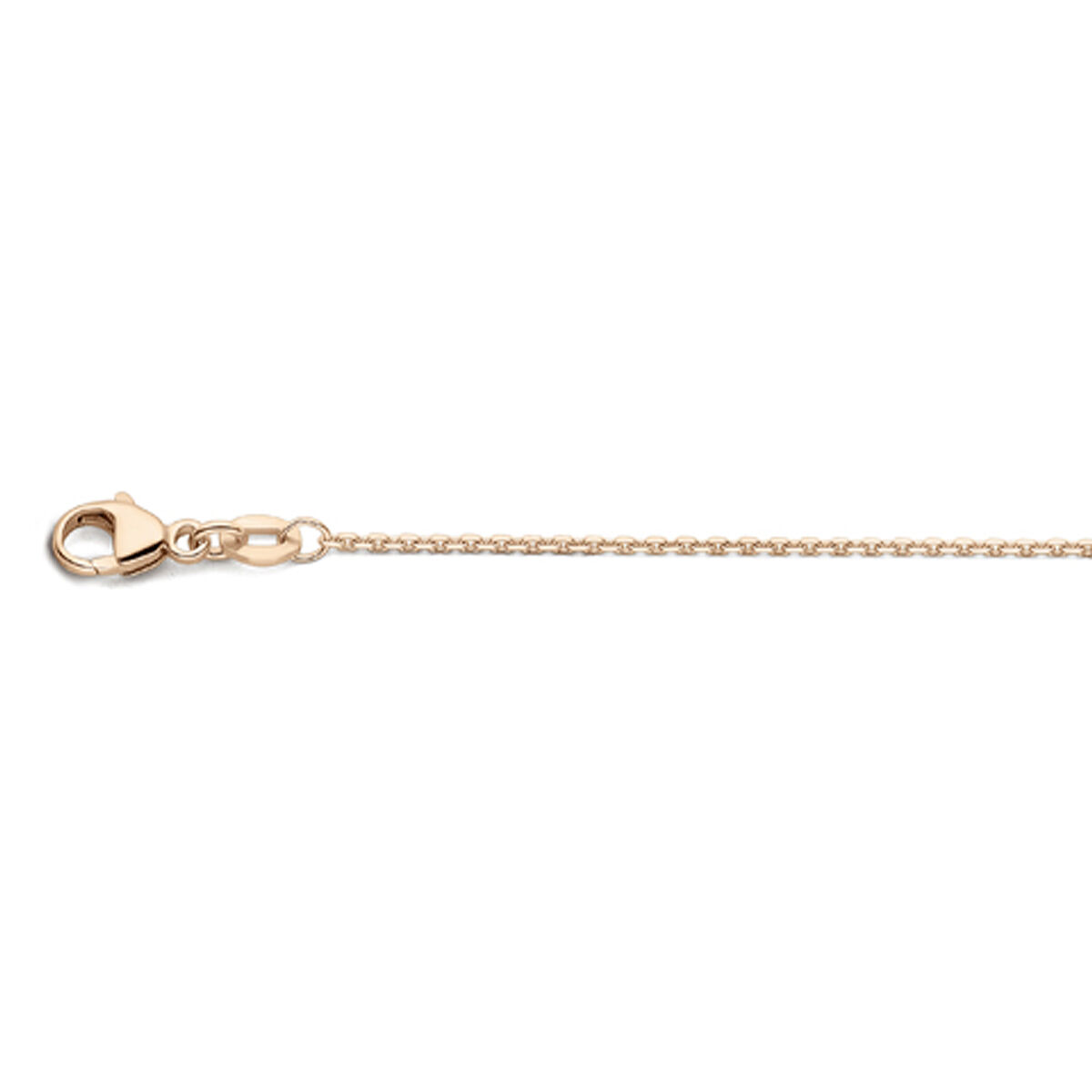 96010300045R 14k Rosegouden anker collier met een schakelbreedte van 1.1mm. Het collier heeft draaglengte van 45cm. Uitgevoerd met een karabijn sluiting.
