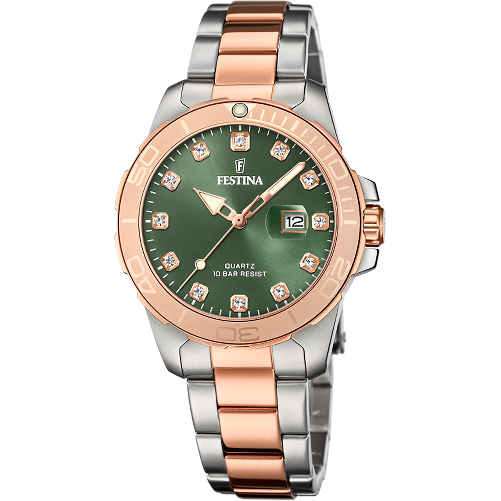 Festina - Quartz. Bicolour Staal/Rosé PVD. 100m WR. Mineraalglas. parelmoer wijzerplaat - F20505/4