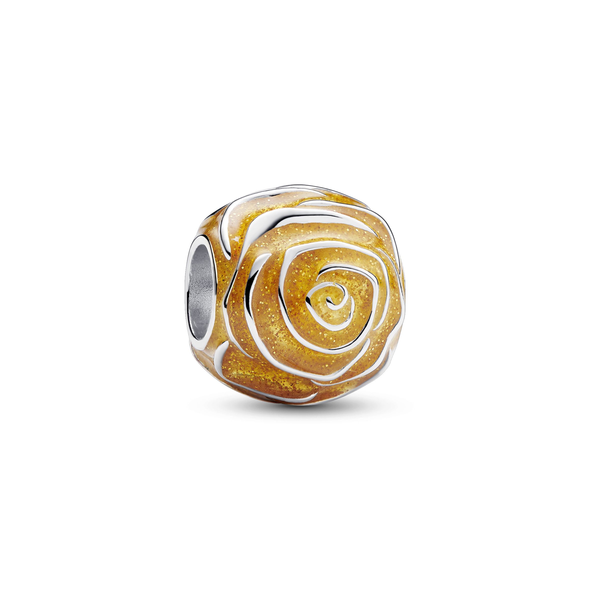 Pandora - Gele Roos met glitter emaille, Zilver