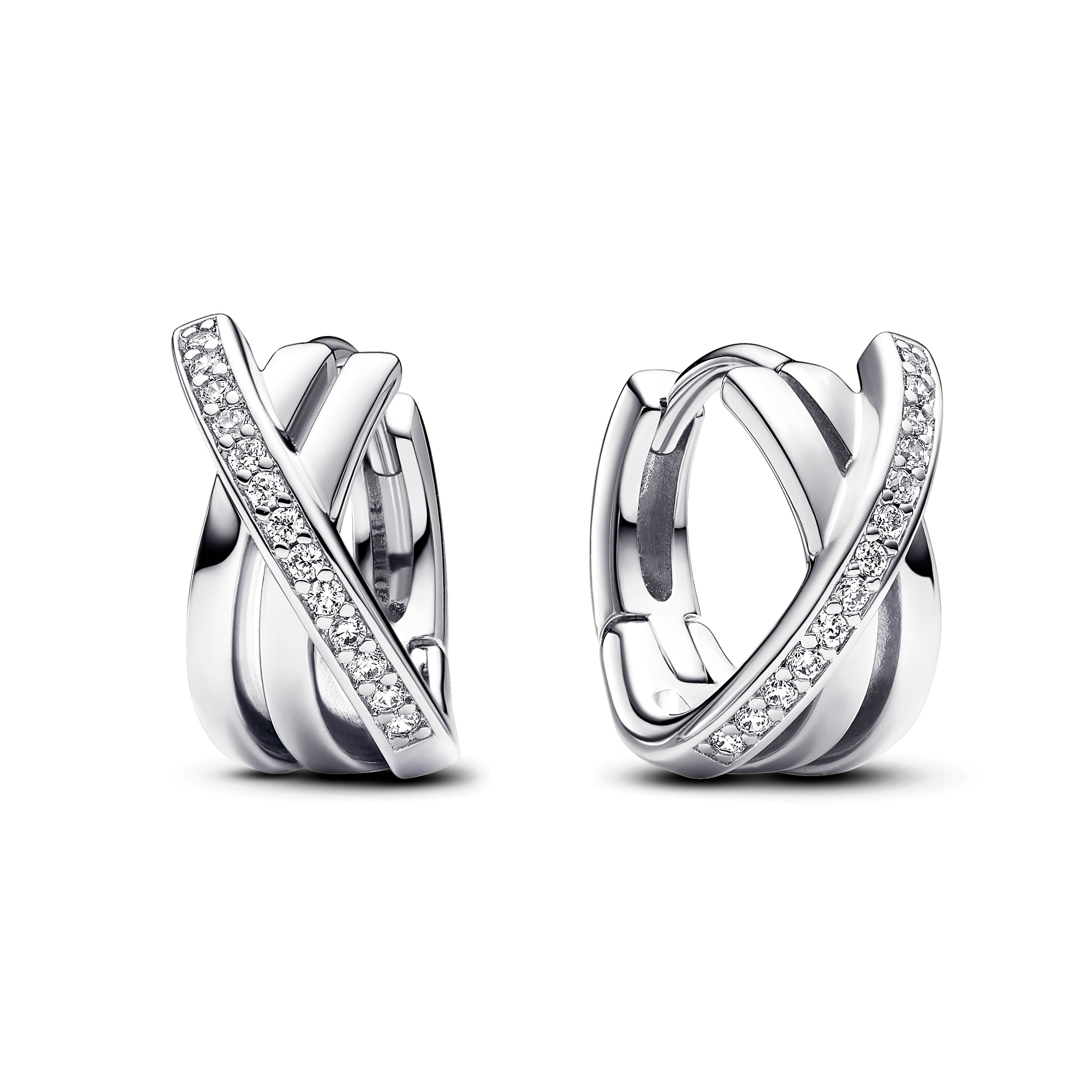 Pandora - Zilveren klapcreolen bezet met zirconia