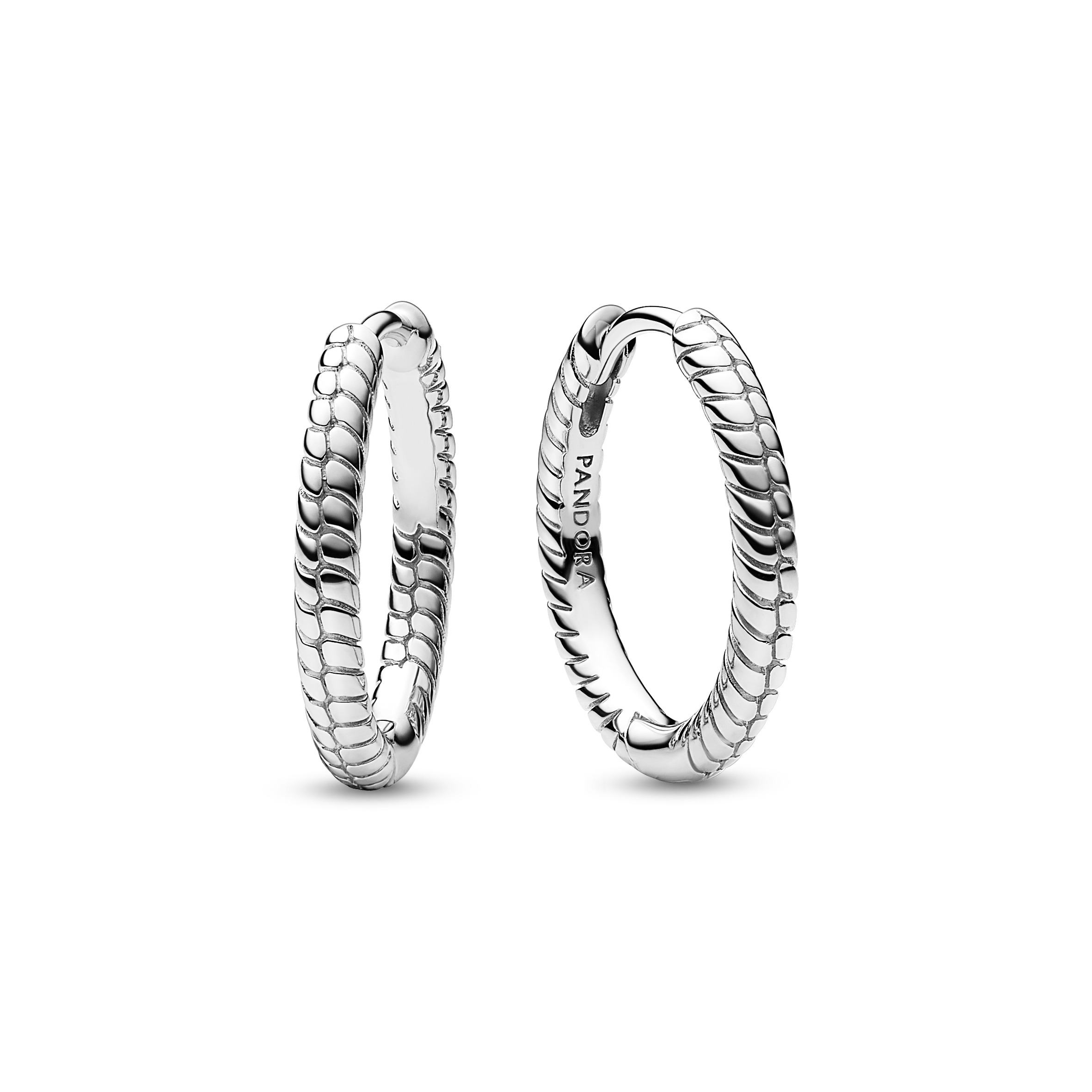 Pandora - Klapcreolen zilver snake chain, 18mm - 292728C00