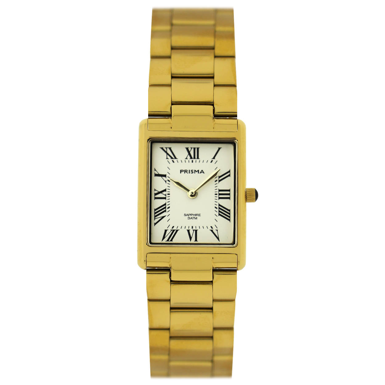 Prisma horloge P2355 Baroness Gold  met bracelet dames edelstaal saffierglas 3 ATM

Algemeen
Geslacht: dames
Model: P.2355

Voordelen
- Solid all-stainless steel bracelet goudkleurige met vlindersluiting
- rechthoek model
- wijzerplaat witmet zwartkleurige Romeinse cijfers
- Waterdicht all-weather
- glas is zeer krasvast
- ook voor brede pols (max. 210 mm)
- quartz uurwerk
- maat kast 22  x 31,5mm (breedte) 5mm (dikte)

