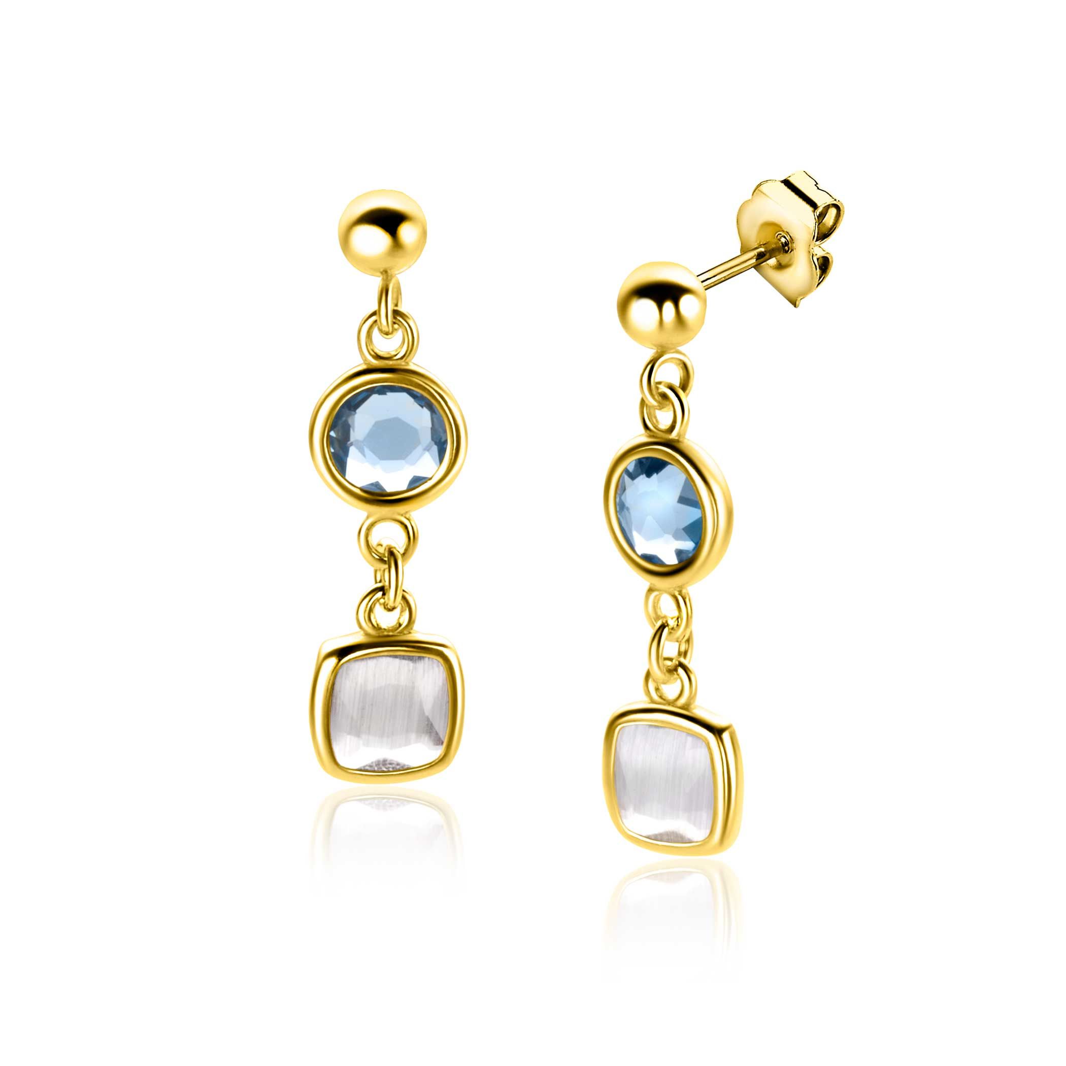 Zinzi zilveren oorstekers gg verguld blauw en melkwit zirconia ZIO2526G