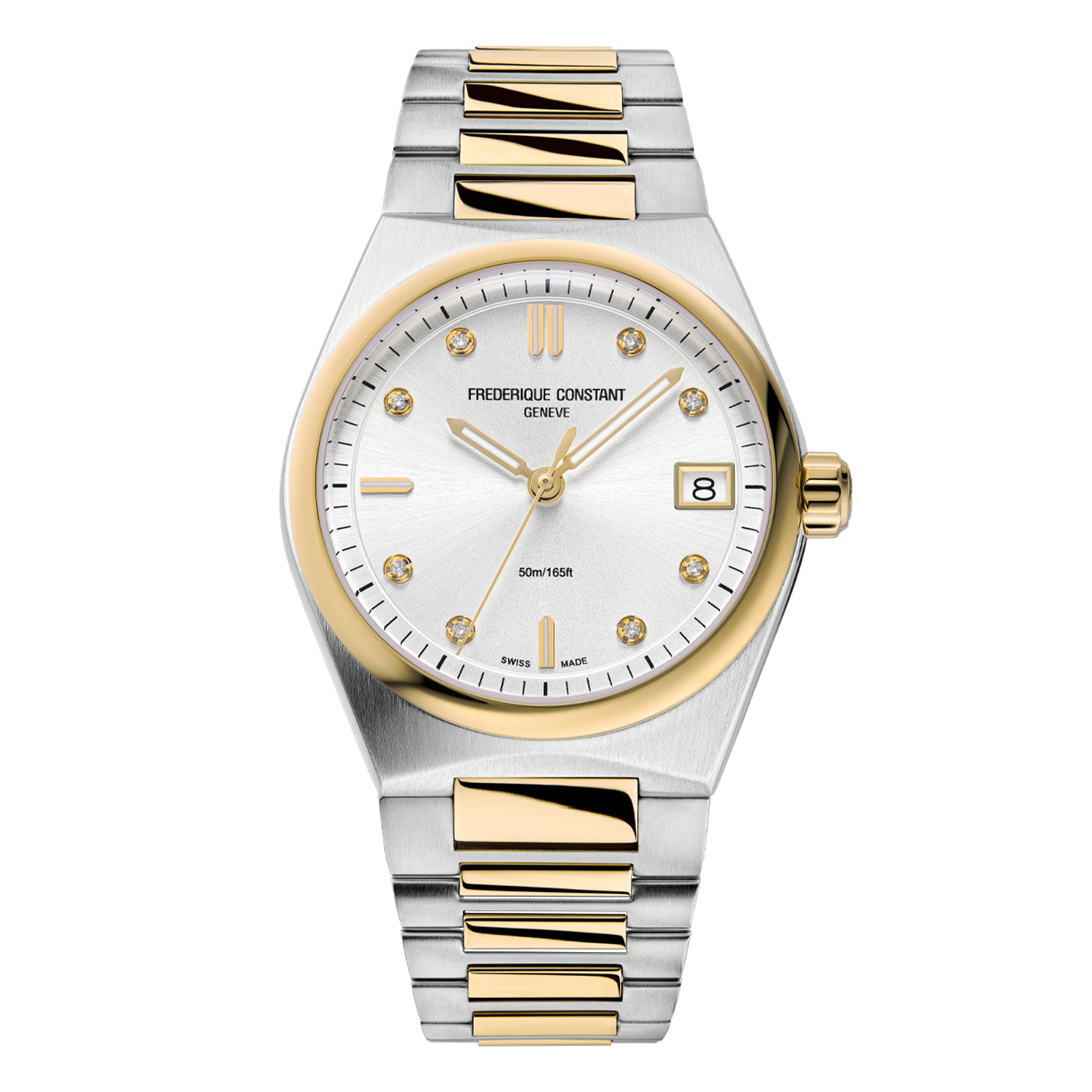 Dit Frederique Constant horloge behoort tot de Highlife collectie.
Referentienummer: FC-240VD2NH3B

Dit Highlife horloge is uitgerust met een quartz uurwerk. De stalen kast is geborsteld en gepolijst. De stalen kast heeft een dikte van 7mm en een diameter van 31mm. de stalen band heeft net zoals de kast een goudkleurige coating. De zilvere wijzerplaat is versierd met 8 diamanten indexen (0.04ct) en een datumvenster op 3 uur. Het horloge kan worden gepersonaliseerd door de band te vervangen door de meegeleverde witte rubberen band.