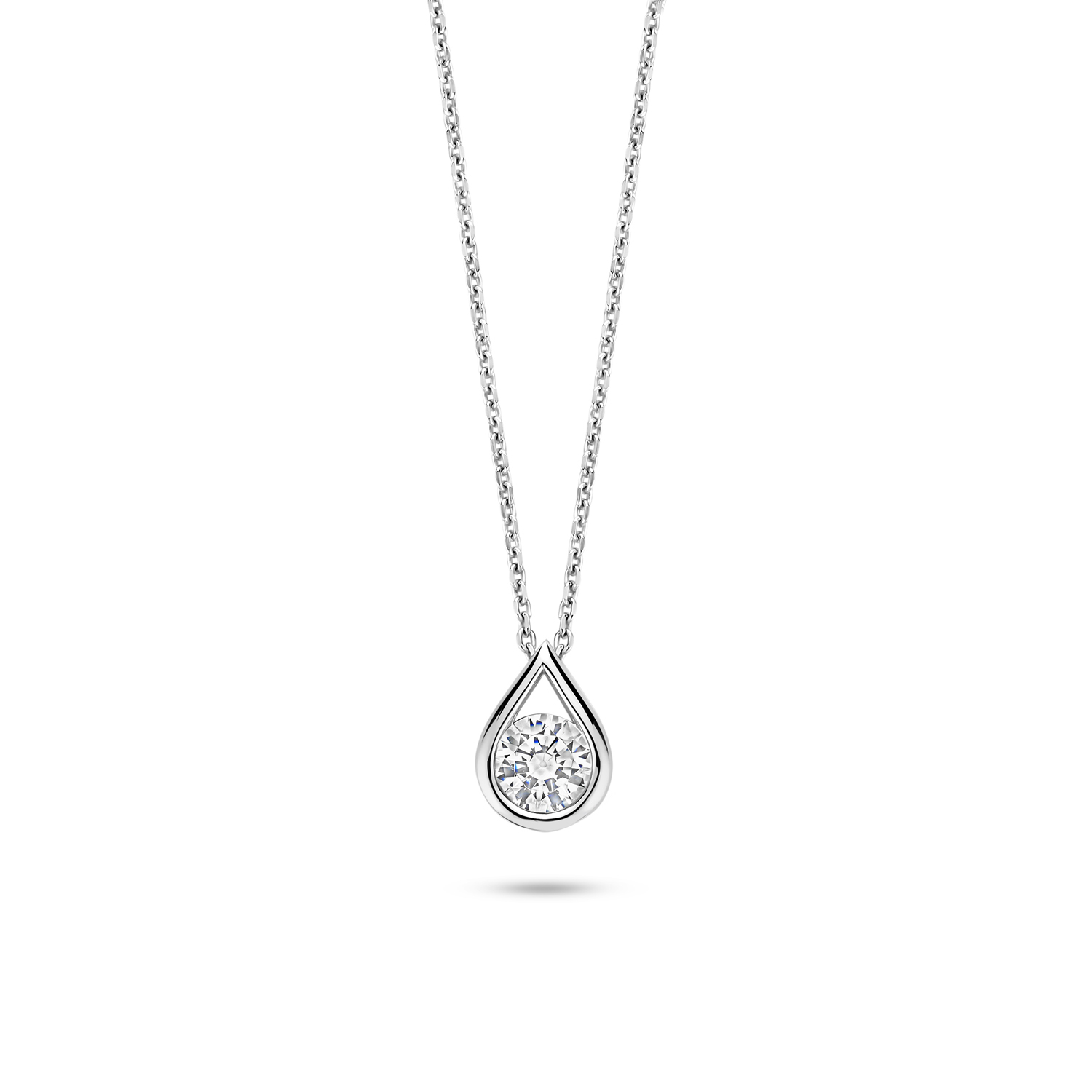Rosa di Luca zilveren collier met een zirkonia in een druppel vormige hanger