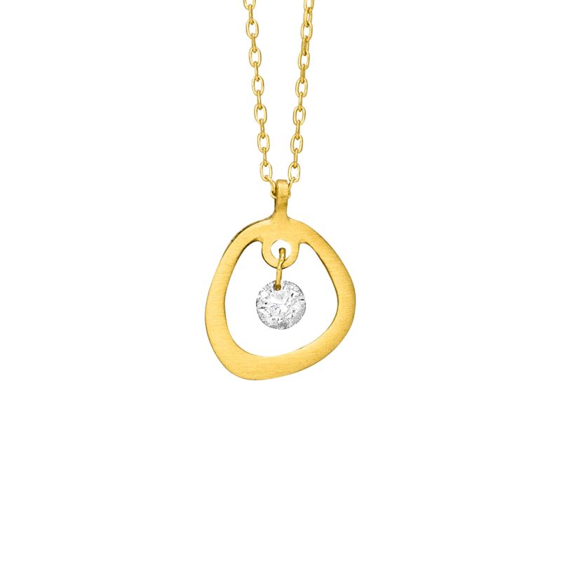 14kt gouden collier met zwevende diamant 0.08crt 
