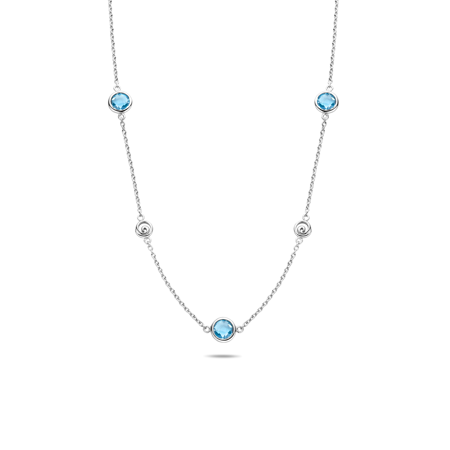 zilveren RdL collier, rondjes+ blauw zirconia