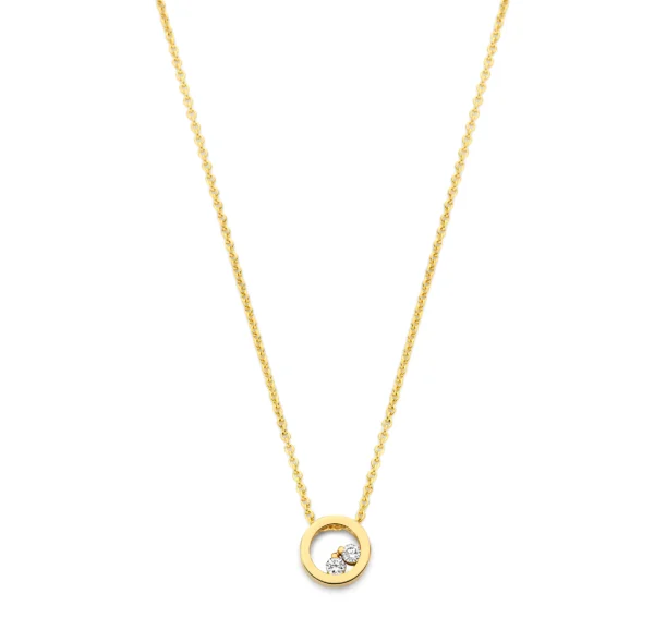 Gouden Collier met Ronde Hanger met 2 x 0.04 ct