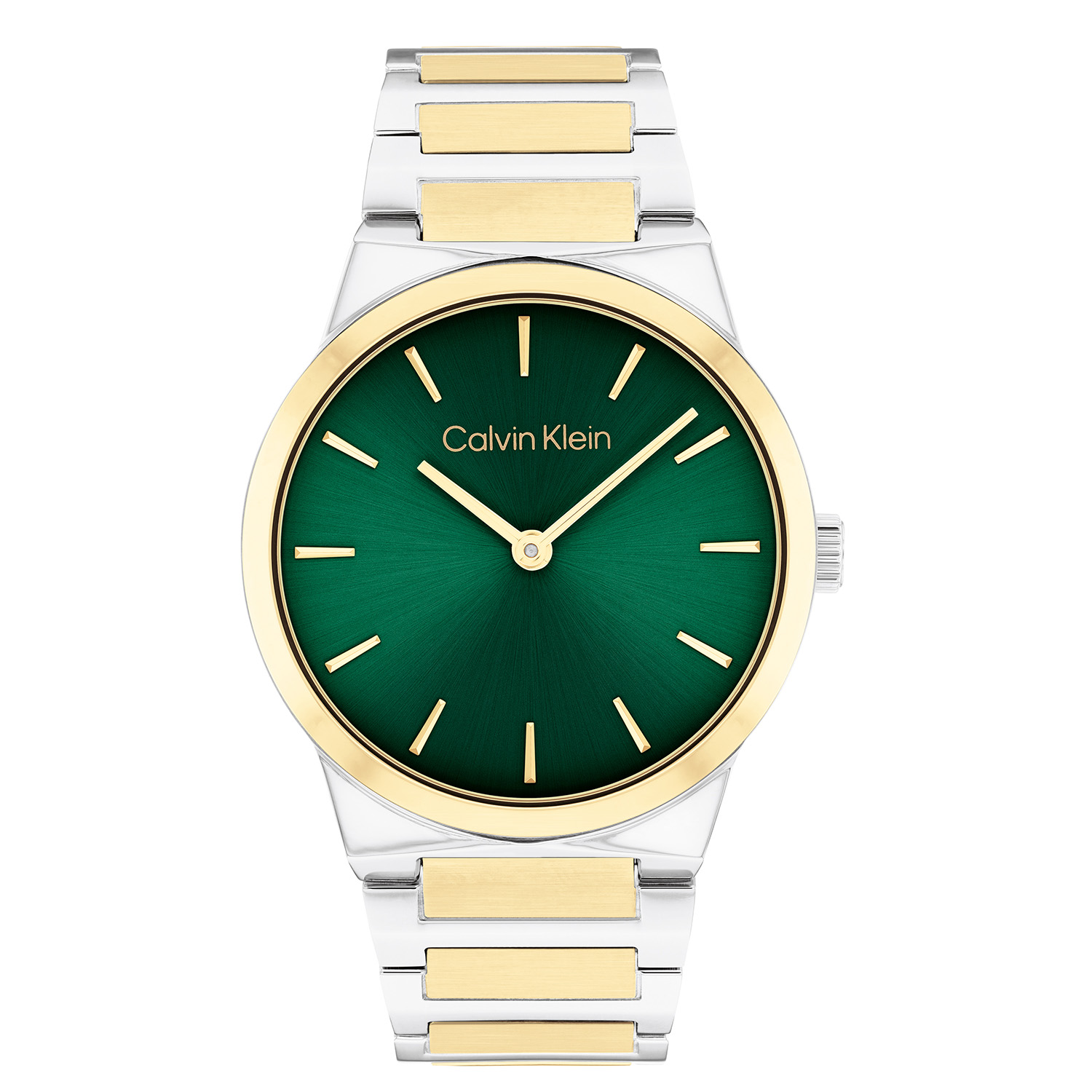 Calvin Klein CK25100114 Dames Linear Elegance Horloge 36mm 
Dit Calvin Klein dameshorloge met nr CK25100114 heeft een elegant ontwerp. De ronde stalen kast heeft een goudkleurige glanzende bezel en een groene sunray wijzerplaat met fijne wijzers en fijne uursaanduiding. Strak aan het kastje zit een bicolor schakelband met een vouwsluiting. Het elegante dameshorloge heeft een mineraalglas, een afmeting van 36mm en is 3ATM.

OVER CALVIN KLEIN
Calvin Klein is een wereldwijd lifestylemerk dat gewaagde, vooruitstrevende idealen en een verleidelijke, vaak minimalistische, esthetiek nastreeft. Calvin Klein werd groot in de jaren 70 door haar mode- en merkjeans collecties. In de jaren 80 lanceerde Calvin Klein haar spraakmakende ondergoed dat uitdrukkelijk van logo ’s voorzien was. Vanwege het grote succes is het merk ook succesvol uitgerold in Accessoires, Parfums, Home, Brillen, Golf, Horloges en Sieraden.
Sinds de oprichting in 1968 door Calvin Klein, heeft het merk haar reputatie opgebouwd als leider in de Amerikaanse mode, dankzij een cleane esthetiek en innovatieve ontwerpen. Calvin Klein wil haar publiek verleiden en inspireren door middel van provocerende beelden en opvallende ontwerpen die prikkelen. 

SPECIFICATIES:
- Mineraalglas
- Ronde kast
- Groene wijzerplaat 
- Bicolor schakelband
- Ø 36mm
- 3ATM