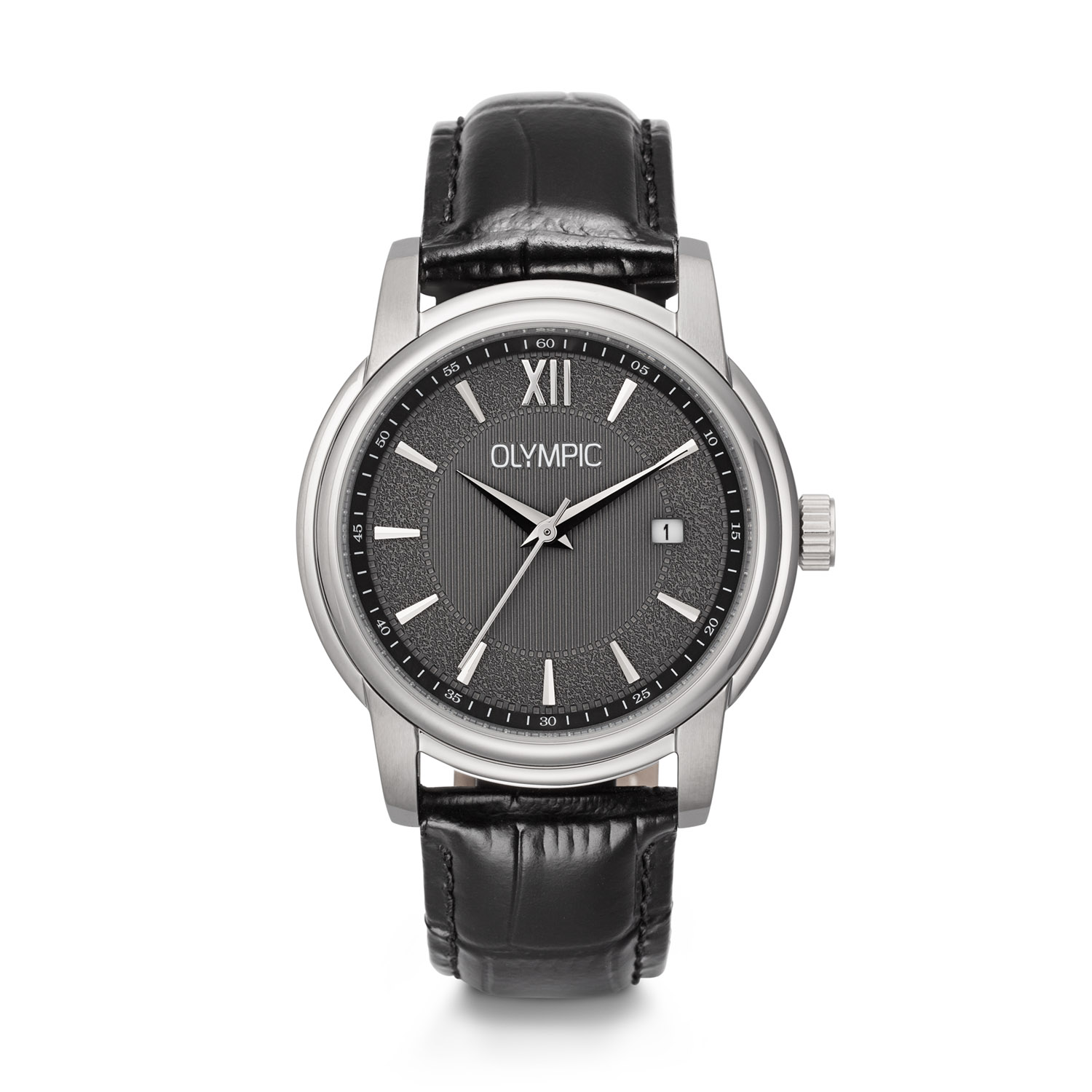 Olympic OL89HSL059 Victor Horloge Heren Staal 39mm 
Dit unieke Olympic horloge met artikelnummer: OL89HSL059 is een classic herenhorloge. Het horloge heeft een ronde stalen kast met een grijze bewerkte wijzerplaat met streepjes als uursaanduiding en een datum. Aan de kast zit een zwarte krokoprint lerenband met een gespsluiting. Het horloge heeft een mineraalglas, een doorsnee van 39mm en is 5ATM.

Het merk:
Het Nederlandse horlogemerk Olympic levert stoere chronografen, slimline series, digitale uurwerken en elegante dameshorloges. De prijs-kwaliteitverhouding staat bij Olympic hoog in het vaandel met prijzen die uiteenlopen van € 34,95 tot en met € 159,00.

100% Nederlands ontwerp, waterdicht en standaard 3 jaar fabrieksgarantie.

Specificaties:
- Ronde kast Ø 39mm
- Stalen horlogekast
- Grijze wijzerplaat
- Zwarte lerenband
- 5ATM 
- Standaard 3 jaar fabrieksgarantie
- Mineraalglas