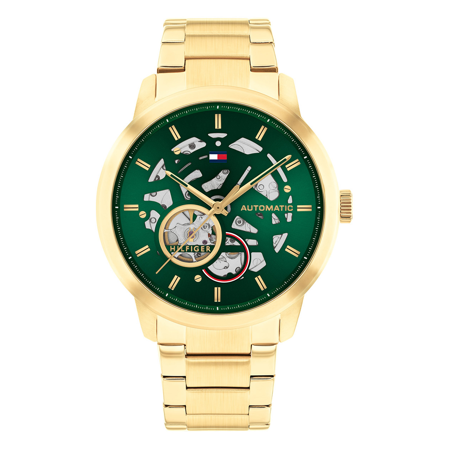 Tommy Hilfiger TH1710662 Horloge Heren Staal Goudkleurig Automaat 43mm
Dit specifieke horloge van Tommy Hilfiger uit de Henry serie met artikelnr: TH1710662 is een luxe herenhorloge die niet in je collectie mag ontbreken. Het stalen herenhorloge heeft een ronde goudkleurige kast met een groene wijzerplaat. Het horloge heeft goudkleurige wijzers als uursaanduiding. Het uurwerk is automatisch en laadt op door de beweging van de pols. De goudkleurige schakelband is op lengte verstelbaar en heeft een vouwsluiting. Door een glas aan de achterkant van het horloge is het uurwerk zichtbaar. Het horloge heeft een mineraalglas, een doorsnee van 43mm en is 5ATM.  

Het merk:
Sinds de lancering van het merk in 1985 is Tommy Hilfiger wereldwijd bekend geworden als pionier van de klassieke Amerikaanse coole stijl. Geïnspireerd door de iconische popcultuur en het Amerikaanse erfgoed. De dames en herencollectie van dit seizoen bestaan uit minimalistische silhouetten en rustieke lederen details. De herenhorlogecollectie biedt iconische uurwerken met roestvrijstalen, lederen en siliconen banden.

Specificaties:
- Mineraalglas
- Ronde kast 43mm
- Goudkleurige horlogekast
- Groene wijzerplaat 
- Goudkleurige schakelband 
- 5ATM