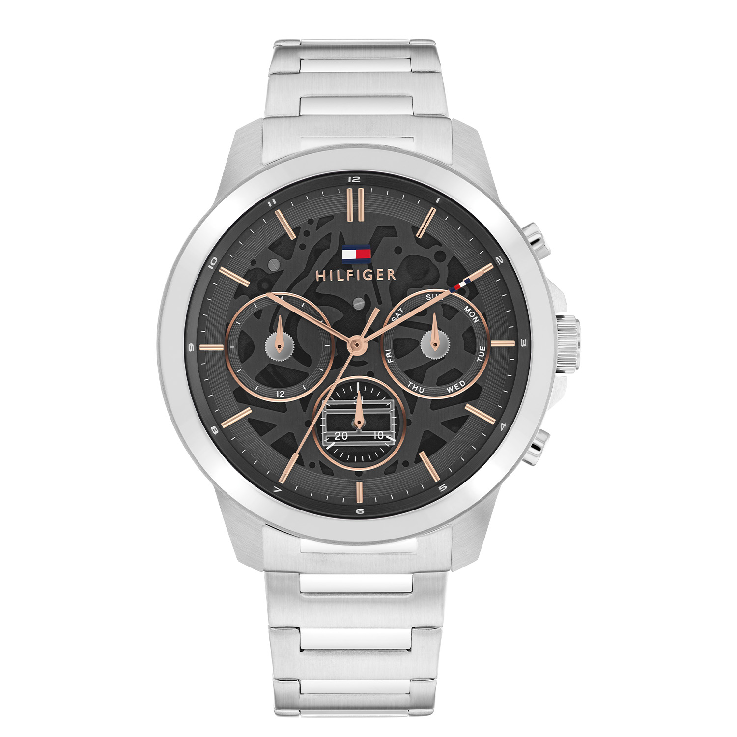 Tommy Hilfiger TH1710683 Horloge Heren Sceleton 43mm
Dit specifieke horloge van Tommy Hilfiger uit de Henry serie met artikelnr: TH1710683 is een stoer herenhorloge die niet in je collectie mag ontbreken. Het herenhorloge heeft een ronde stalen kast met een grijze opengewerkte wijzerplaat met bruine details en een dag, datum en 24-uursaanduiding. Aan de kast zit een stalen schakelband met een vouwsluiting. Het horloge heeft een mineraalglas, een afmeting van 43mm en is 5ATM.  

Het merk:
Sinds de lancering van het merk in 1985 is Tommy Hilfiger wereldwijd bekend geworden als pionier van de klassieke Amerikaanse coole stijl. Geïnspireerd door de iconische popcultuur en het Amerikaanse erfgoed. De dames en herencollectie van dit seizoen bestaan uit minimalistische silhouetten en rustieke lederen details. De herenhorlogecollectie biedt iconische uurwerken met roestvrijstalen, lederen en siliconen banden.

Specificaties:
- Mineraalglas
- Ronde kast 43mm
- Stalen horlogekast
- Grijze wijzerplaat
- Stalen schakelband 
- 5ATM