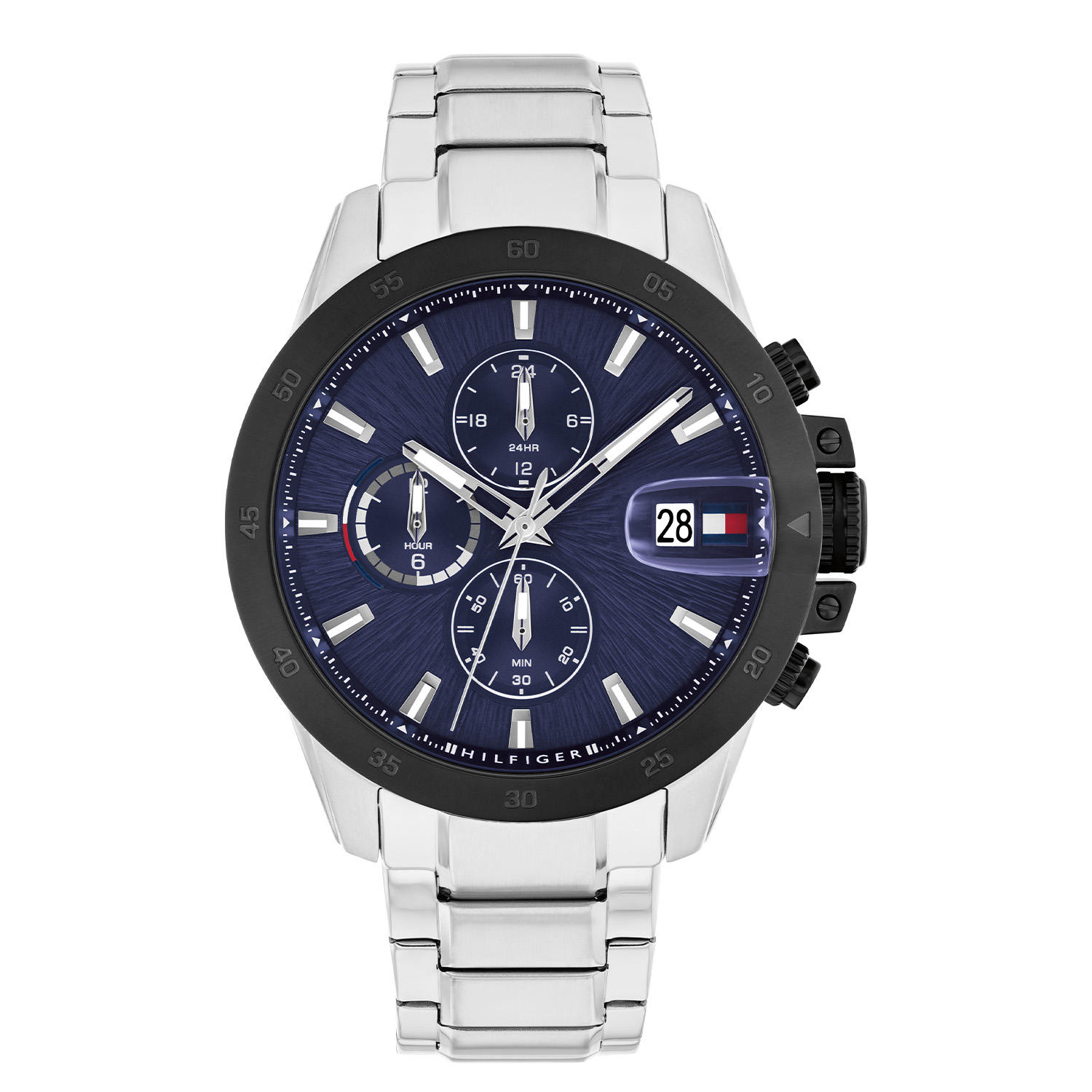 Tommy Hilfiger TH1792198 Horloge Heren 43mm
Dit specifieke horloge van Tommy Hilfiger uit de Jameson serie met artikelnr: TH1792198 is een stoer herenhorloge die niet in je collectie mag ontbreken. Het herenhorloge heeft een ronde stalen kast met een zwarte bedrukte bezel en een blauwe bewerkte wijzerplaat met een datum met extra bol venster en lumibrite inleg op de wijzers en op de uurstrepen. In de subeyes zit de minuut,- uurs,- en 24-uursaanduiding. Aan de kast zit een stalen schakelband met een vouwsluiting. Het horloge heeft een mineraalglas, een afmeting van 43mm en is 5ATM.  

Het merk:
Sinds de lancering van het merk in 1985 is Tommy Hilfiger wereldwijd bekend geworden als pionier van de klassieke Amerikaanse coole stijl. Geïnspireerd door de iconische popcultuur en het Amerikaanse erfgoed. De dames en herencollectie van dit seizoen bestaan uit minimalistische silhouetten en rustieke lederen details. De herenhorlogecollectie biedt iconische uurwerken met roestvrijstalen, lederen en siliconen banden.

Specificaties:
- Mineraalglas
- Ronde kast 43mm
- Stalen horlogekast
- Blauwe wijzerplaat
- Stalen schakelband 
- 5ATM