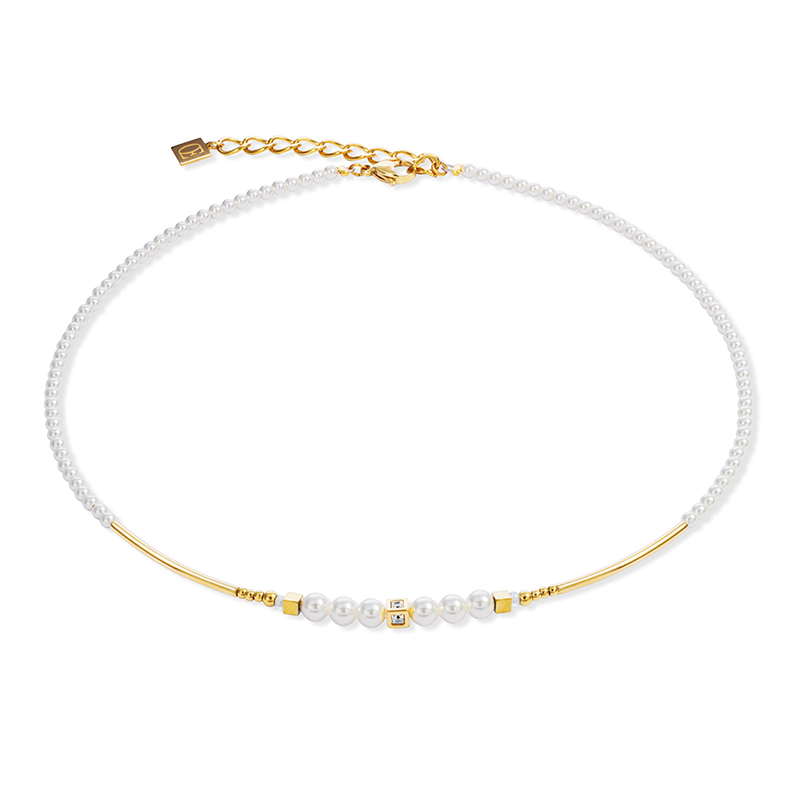 COEUR DE LION staal verguld collier met parels
