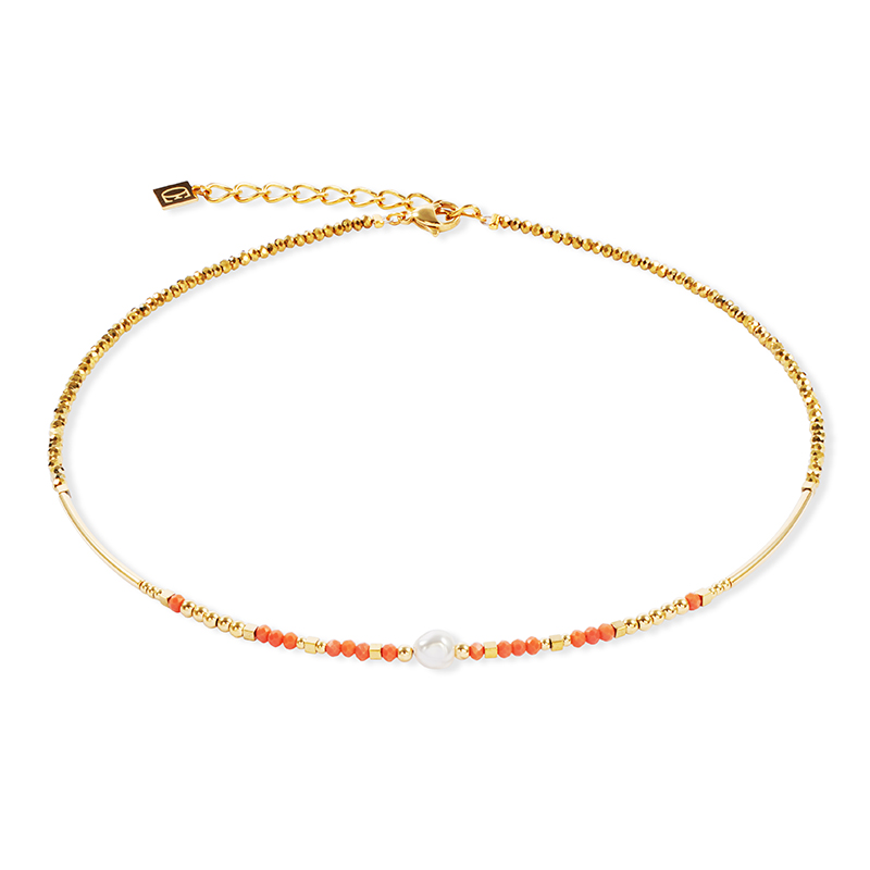 COEUR DE LION staal verguld Collier met coral