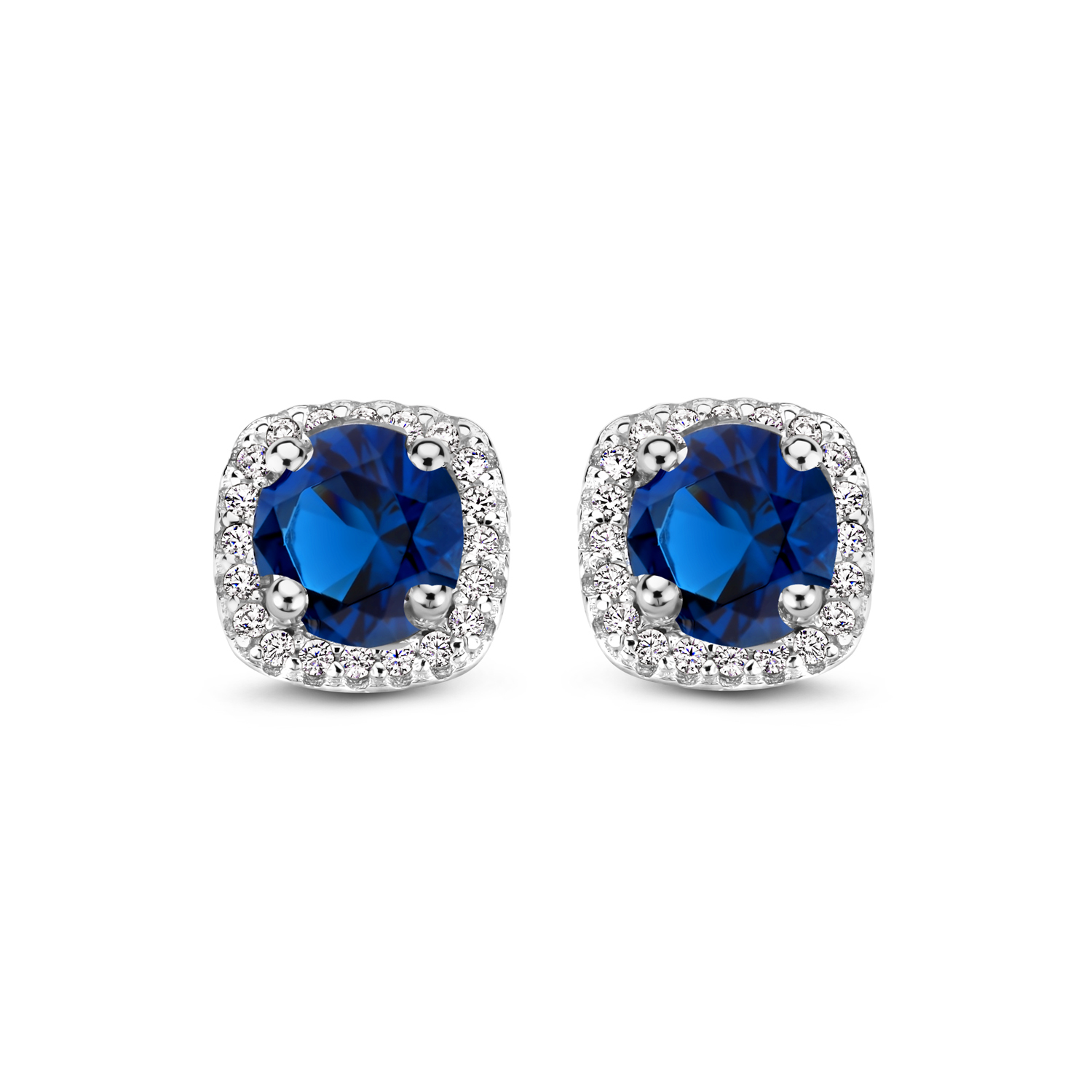 zilveren RdL oorstekers, vierkant+blauw/wit zirconias