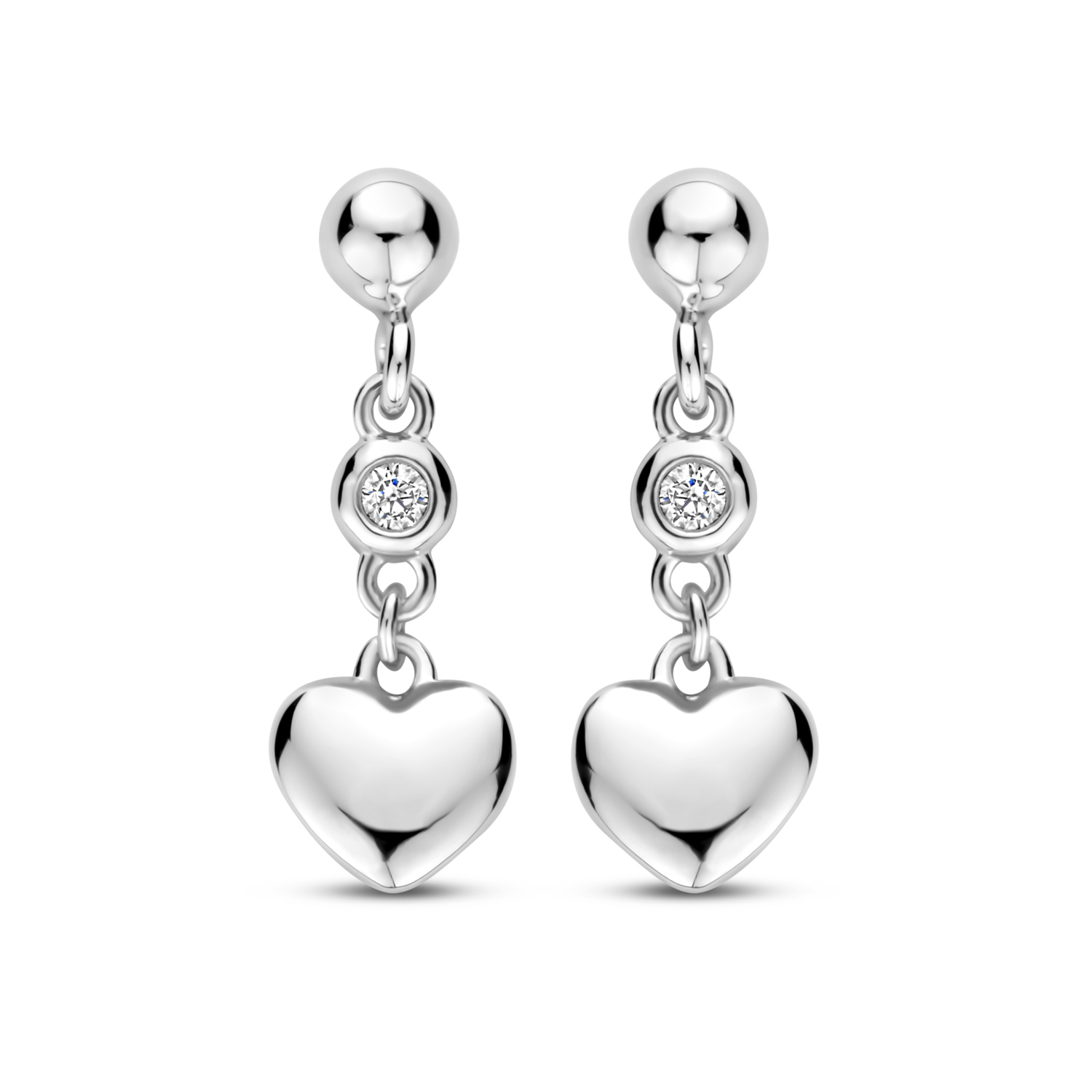 zilveren RdL oorhangers, hartje+ zirconia (fijn)