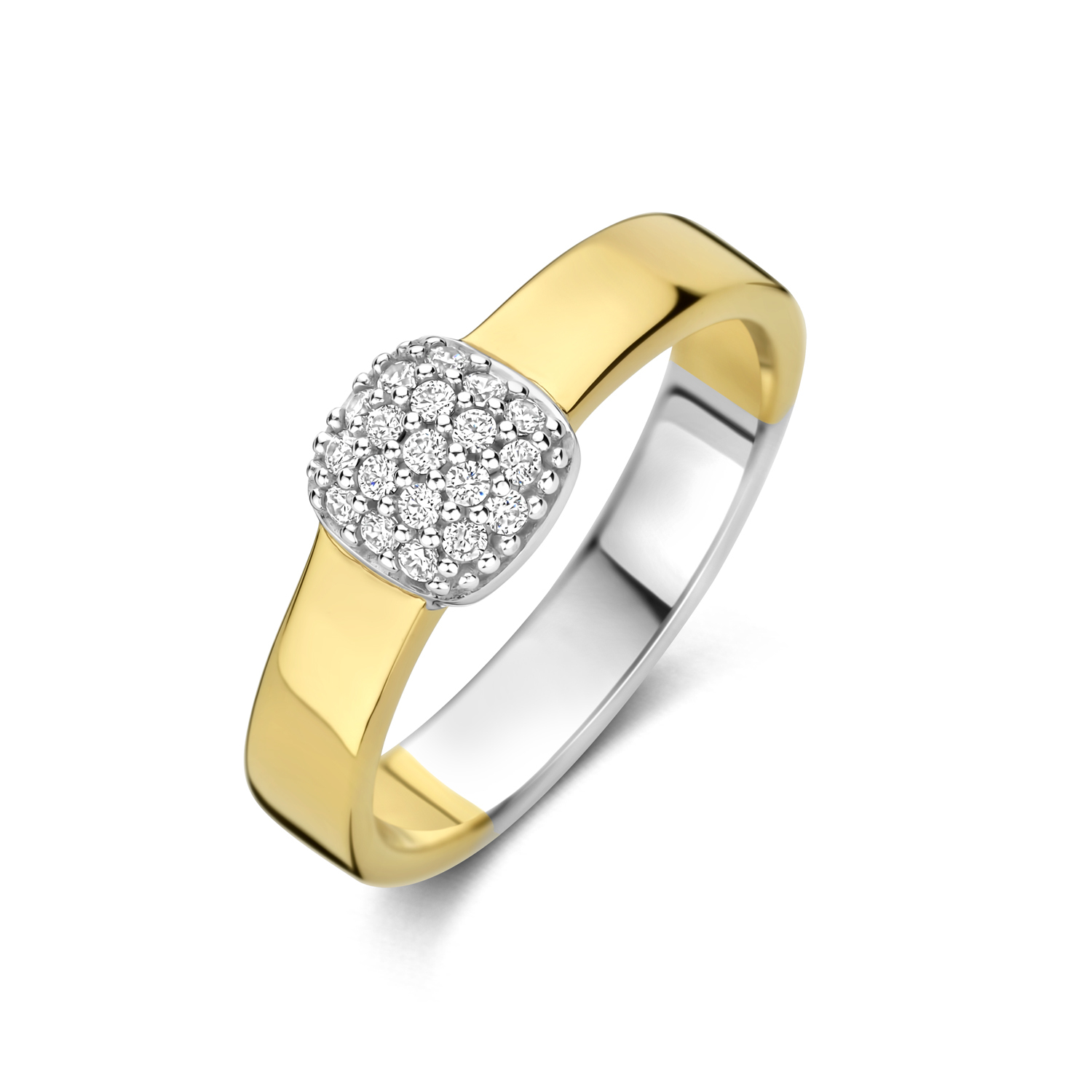 zilveren RdL ring, verguld+ vierkantje pave cz mt54