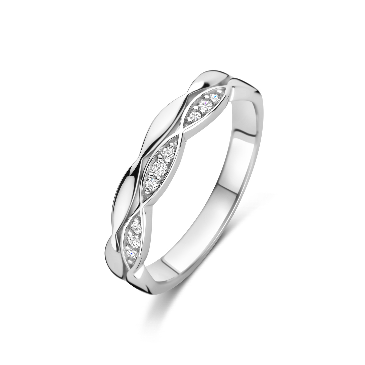 zilveren RdL ring, golvend+ zirconias mt58