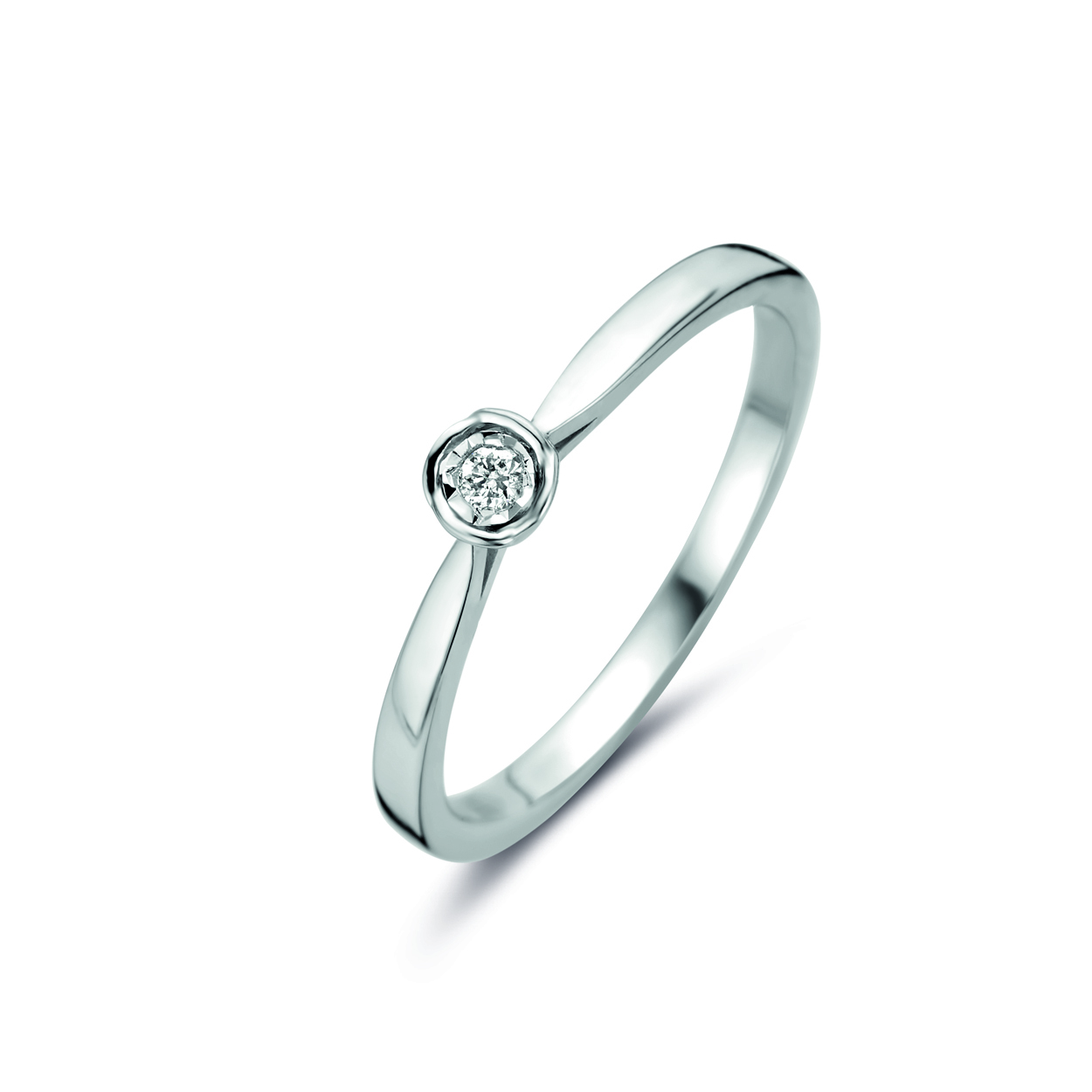 zilveren RdL ring, rondje+ 0.03ct brilj. mt56