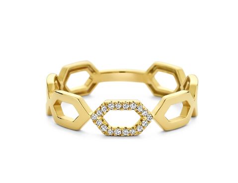 14Kt geelgouden gepolijste ring met witte diamant 0.072CT
