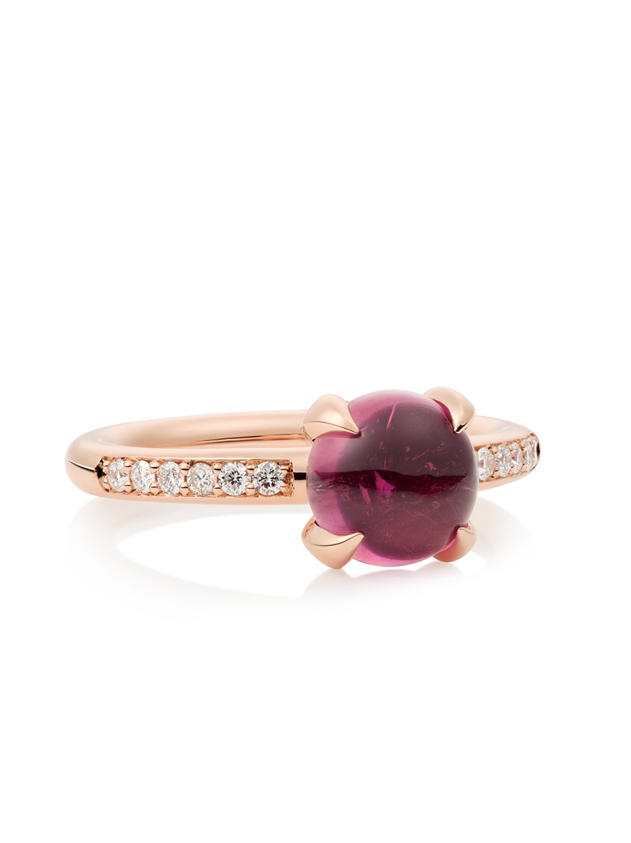 Bron Catchring met roze toermalijn aangevuld met diamanten