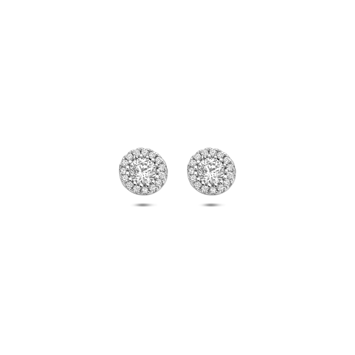 Gerhodineerd 925 zilveren oorknoppen uitgevoerd met zirkonia. De oorknoppen hebben een diameter van 6mm.