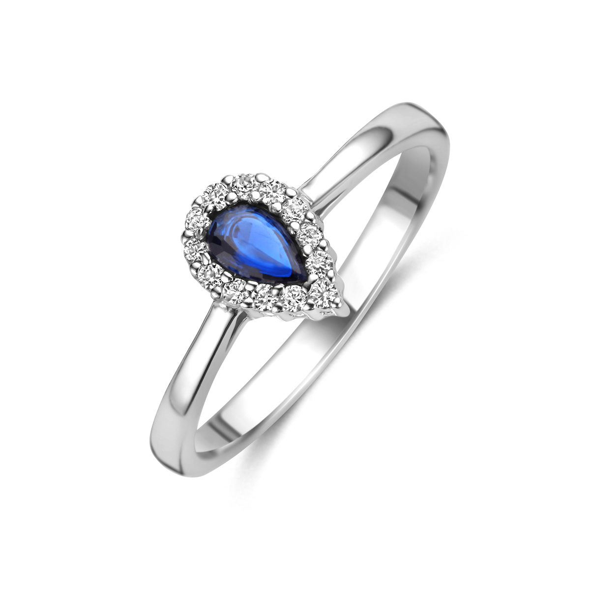 zilveren ring, ovaal+blauw/wit zirconias mt54