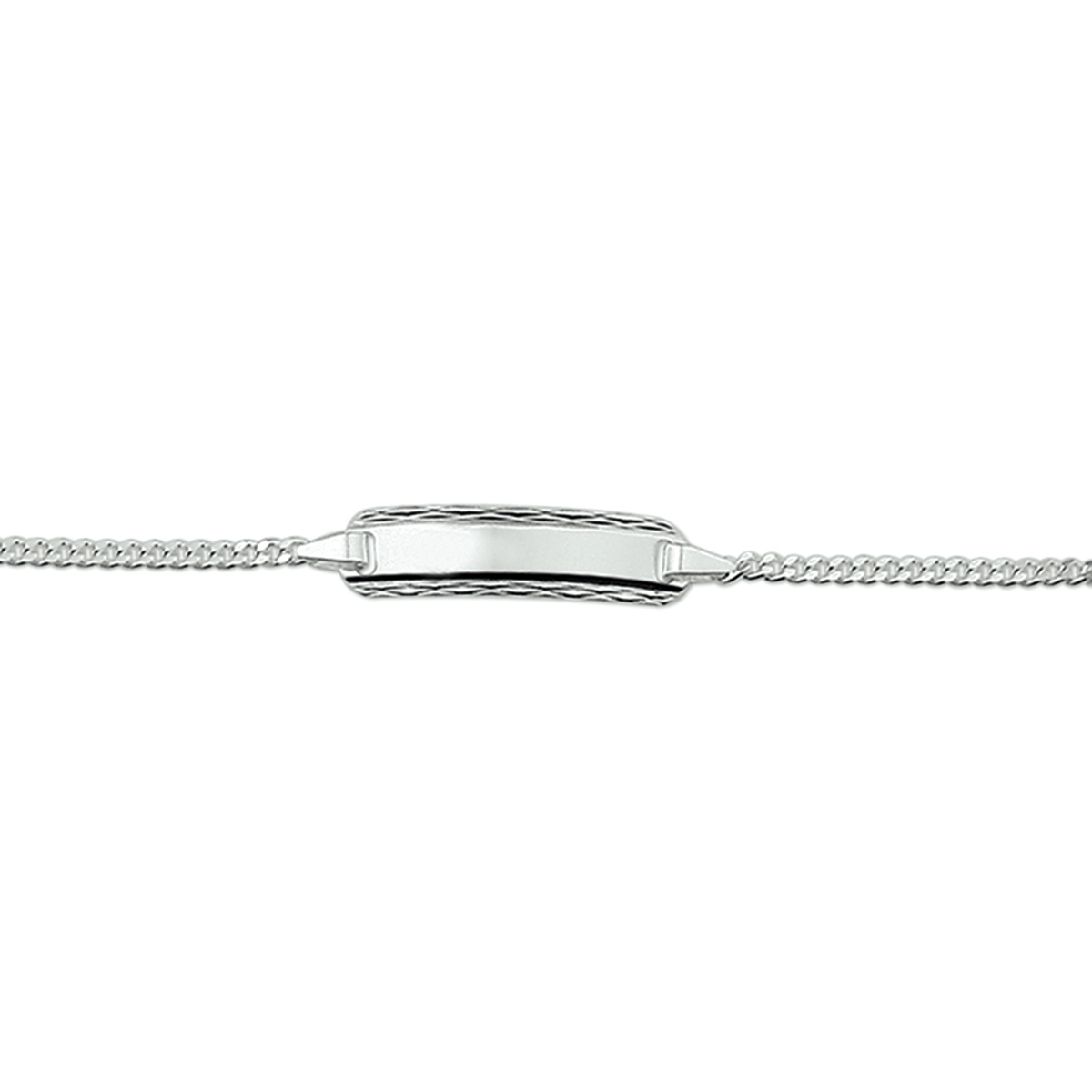 Zilveren graveerarmband. De breedte van de graveerplaat bedraagt 5mm en de dikte is 0.6mm.