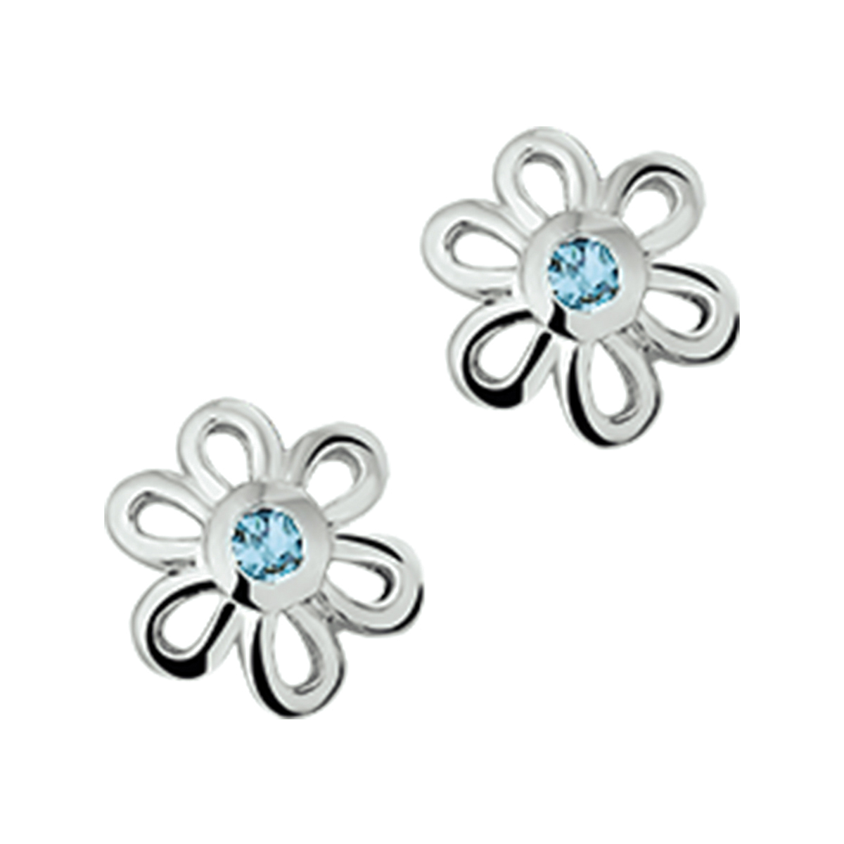 oorknoppen bloem blauw zirkonia zilver wit