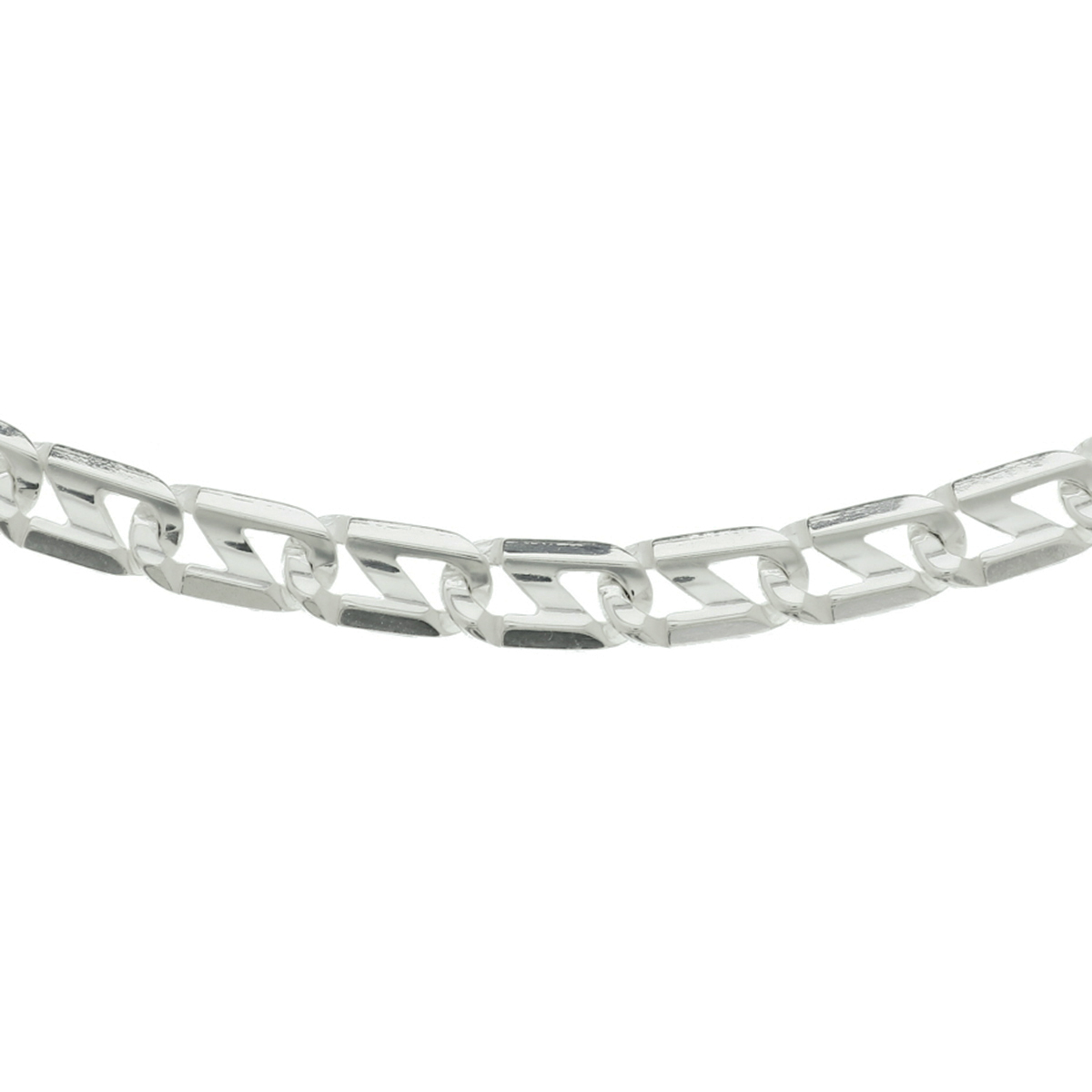 Zilveren lengte artikel met anker schakel. De schakelbreedte is 7.0mm.