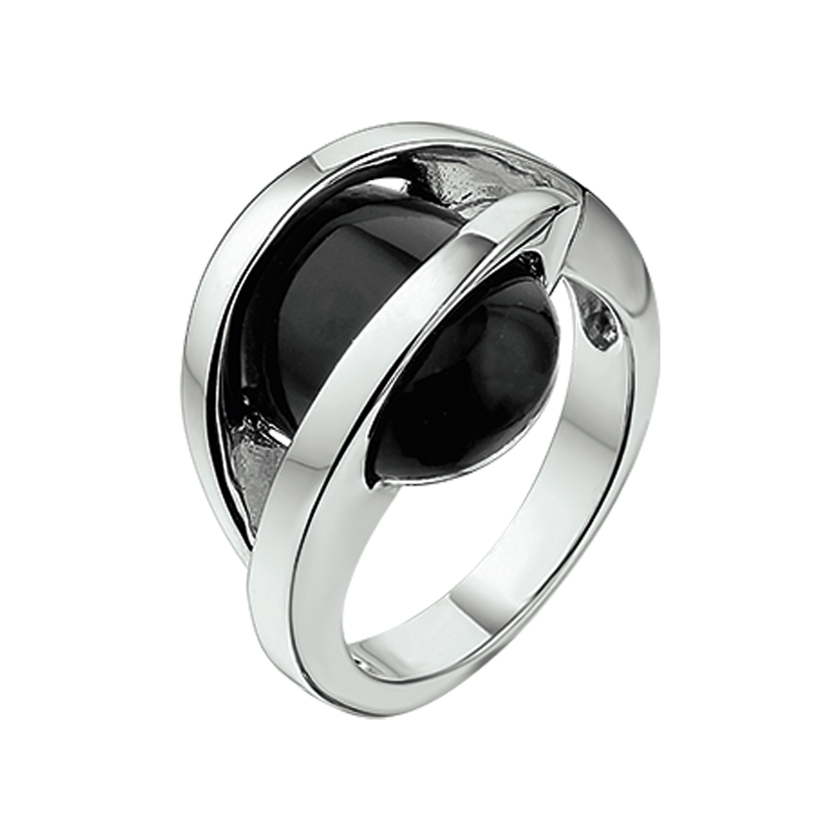 Gerhodineerd zilveren ring met onyx.