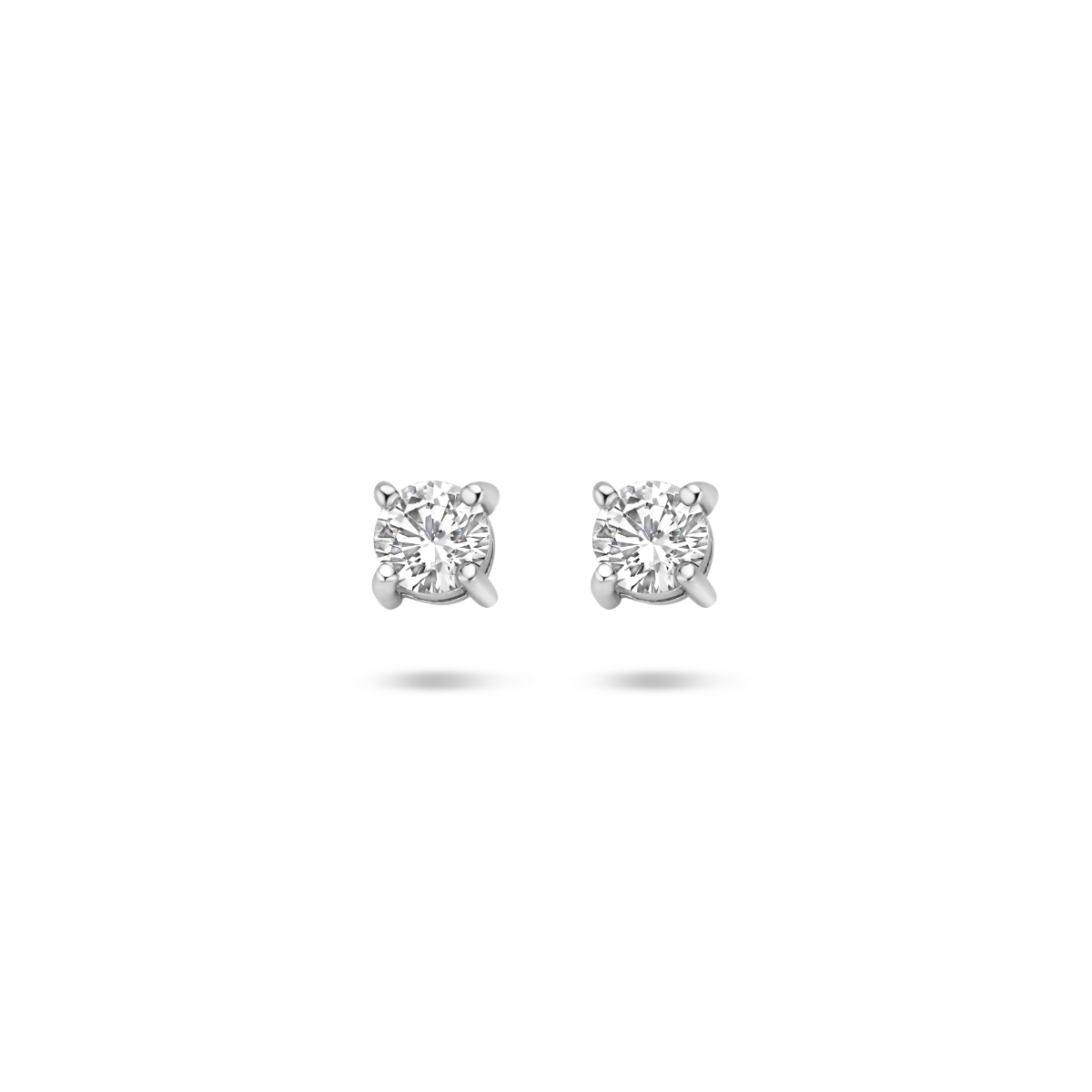 Gerhodineerd zilveren oorknoppen solitair met zirkonia 4mm.