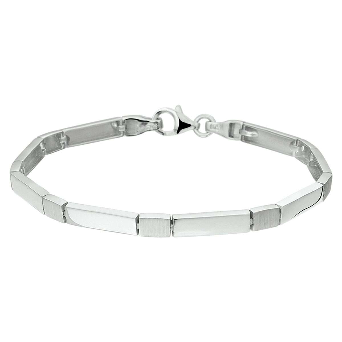 Gerhodineerd poli-mat zilveren 4.5mm brede armband met strakke schakels uitgevoerd met een karabijn sluiting.
