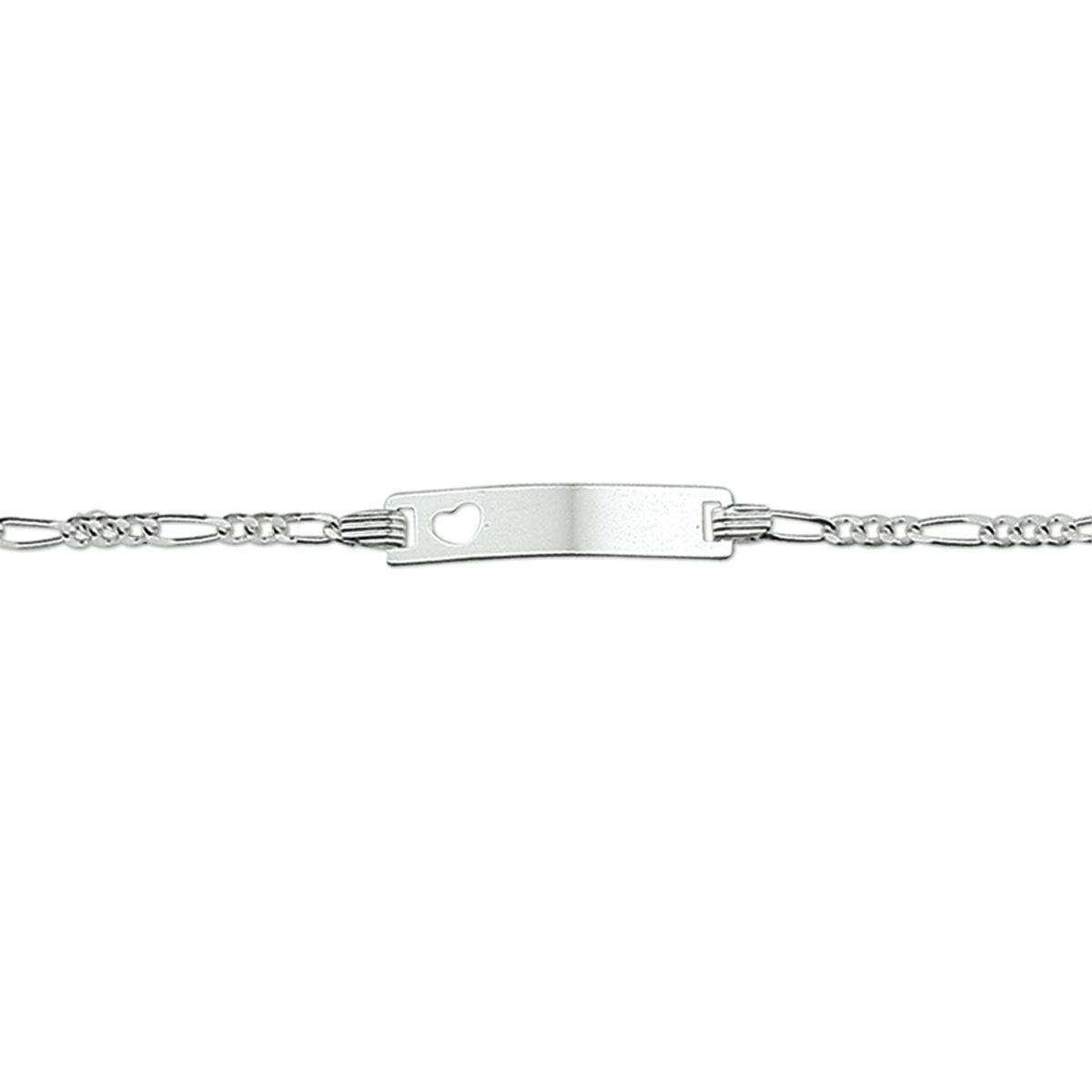 graveerarmband hart figaro plaat 4,2 mm 9 - 11 cm zilver gerhodineerd