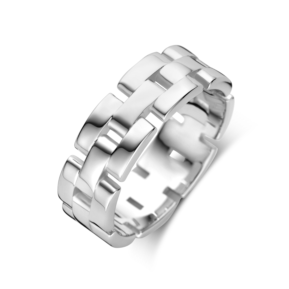 De Ring schakel de ring heeft een glanzende afwerking en een breedte van 6,5 mm. Draag deze elegante ring solo voor een verfijnde look of combineer met andere sieraden voor een modieuze stijl.