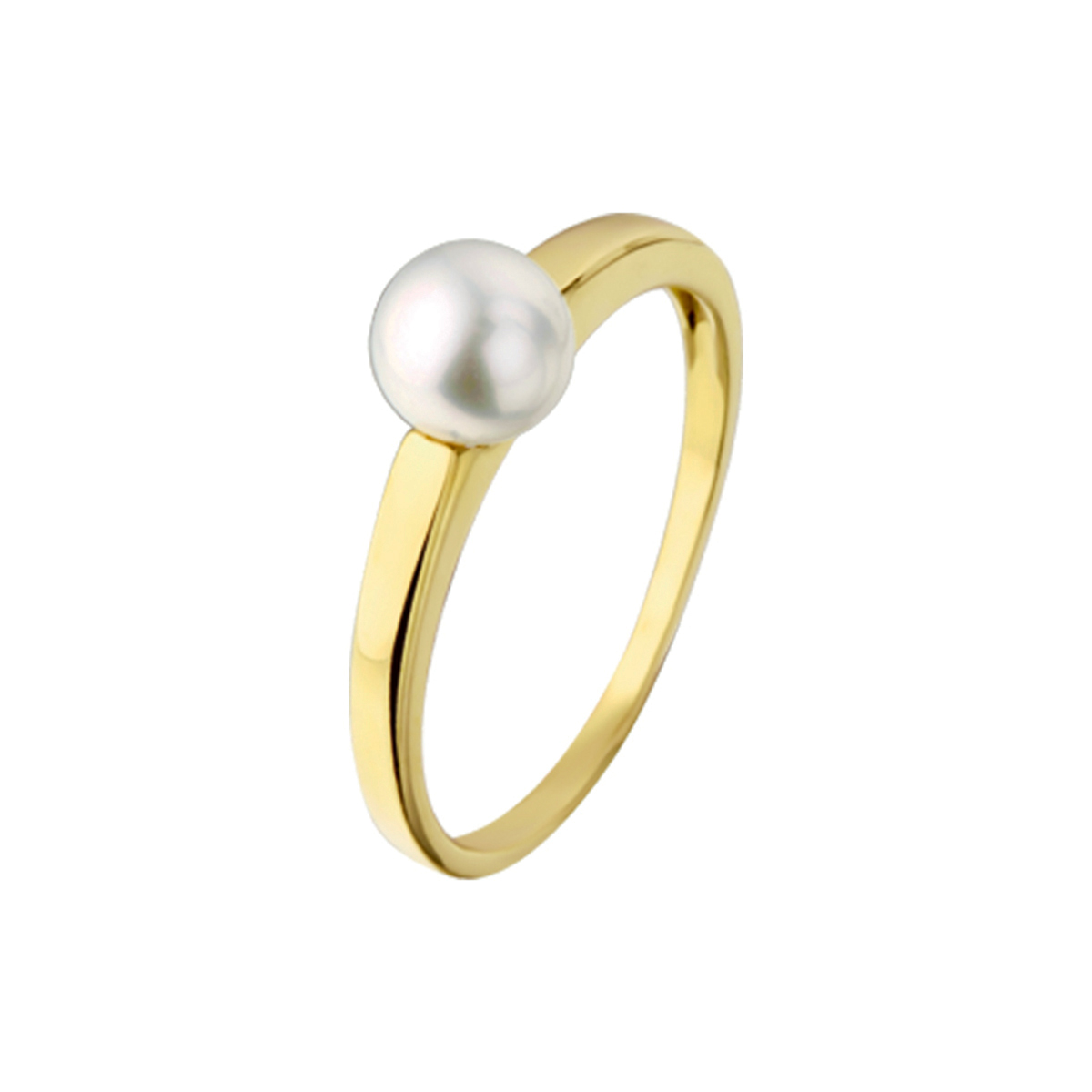 Geelgouden ring met zoetwaterparel.