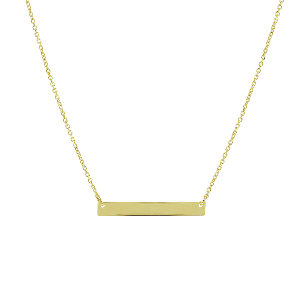 14k Geelgouden anker collier uitgevoerd met een graveerplaat van 3.5x25mm. Het collier heeft draaglengtes van 43 en 46cm.