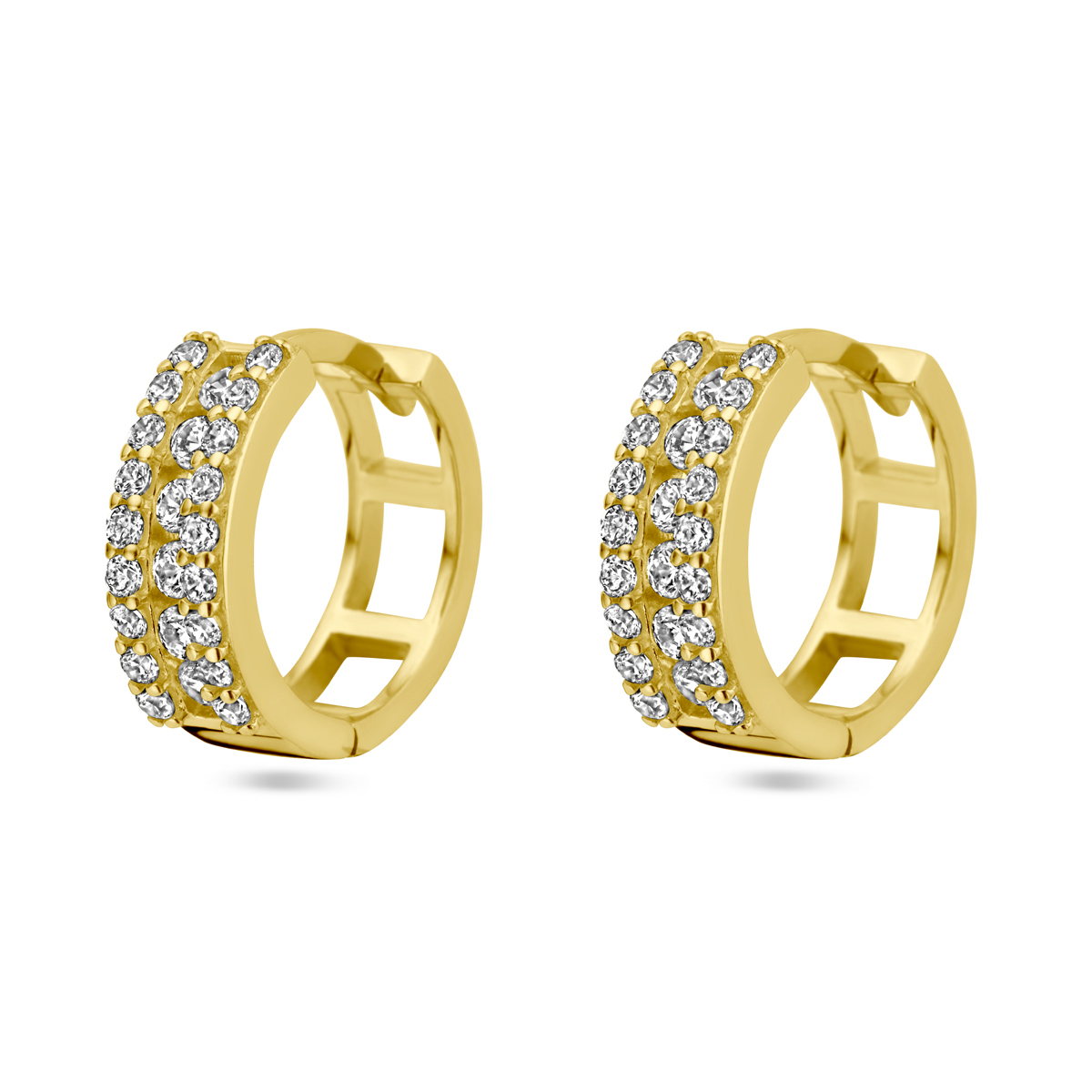 14k Geelgouden klapoorringen uitgevoerd met zirkonia. De klapoorringen hebben een afmeting van 12.5x4.1mm.