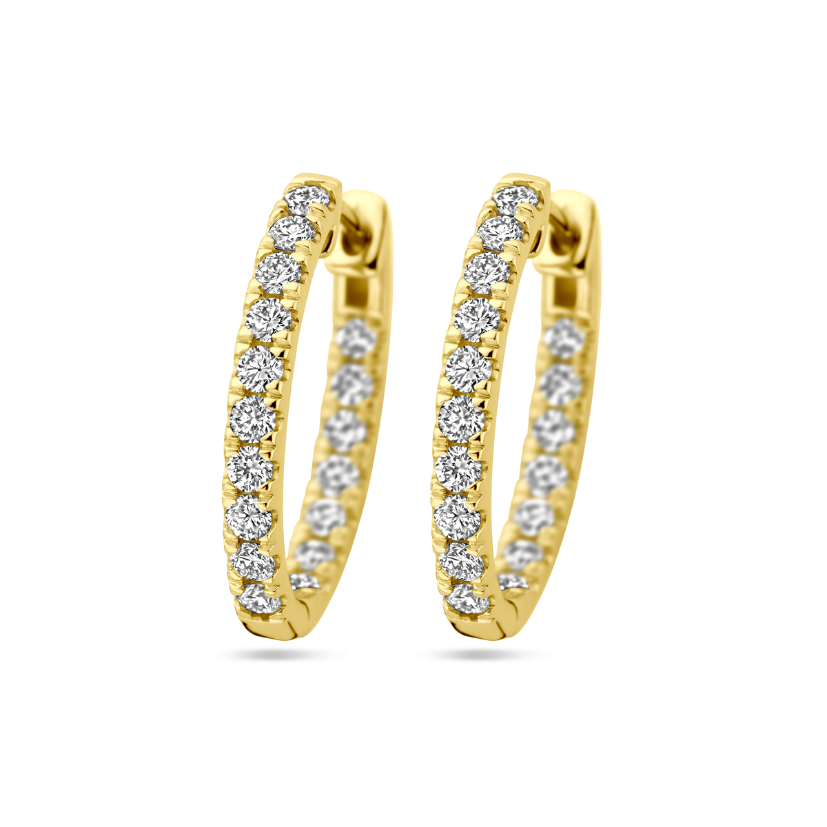 Huiscollectie - 14k Geelgouden klapoorringen uitgevoerd met lab grown diamant. De klapoorringen hebben een diameter van 20mm. Het totale diamantgewicht is 0.96ct. - 4030476