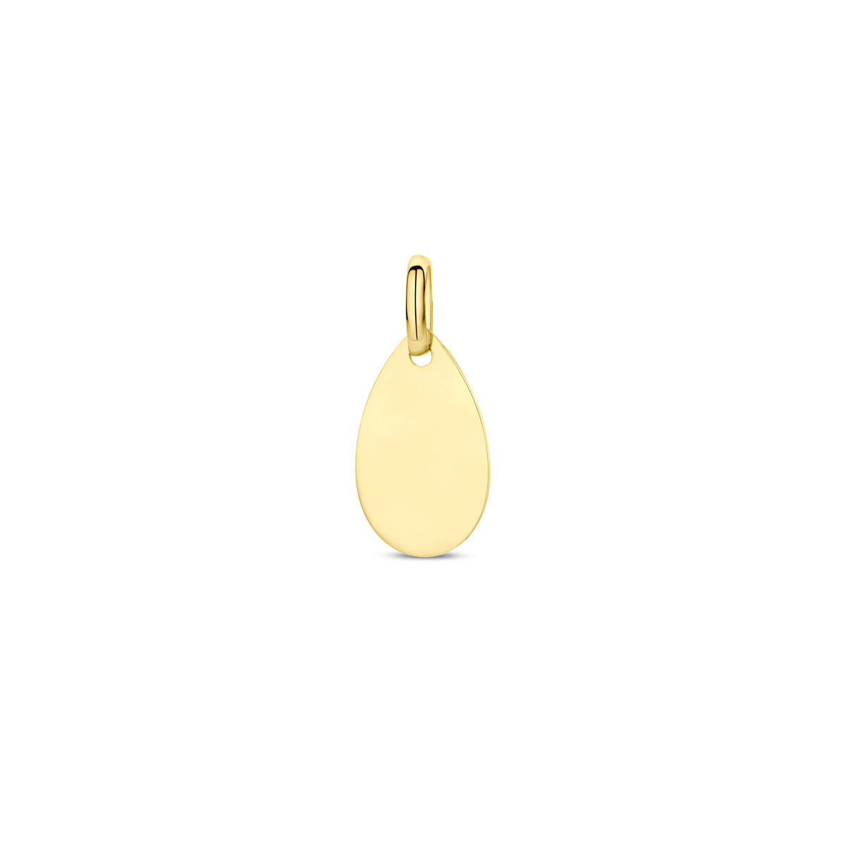 14k Geelgouden graveerhanger met een totale hoogte van 19mm.