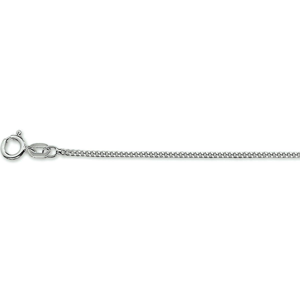 Witgouden collier met gourmette schakel en draaglengtes van 41 43 en 45cm. De schakelbreedte is 1.2mm.