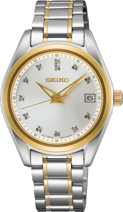 Seiko bicolor dameshorloge met diamanten op de wijzerplaat en datumaanduiding. De diameter van de kast is 32 mm en de kast is 8.2 mm dik.
De verdere specificaties van het horloge zijn als volgt:
Kastvorm: rond
Kastkleur: tweekleurig
Kastmateriaal: staal
Bandbreedte: 15 mm
Bandlengte: 222 mm
Sluiting: vouwsluiting met drukker
Wijzerplaatkleur: wit
Glassoort: saffier glas
Waterdichtheid: 10 ATM
Techniek: quartz