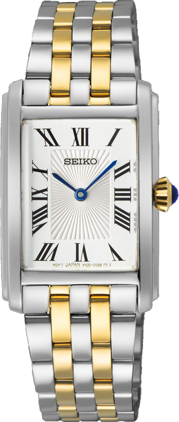 Dit is een dameshorloge van het merk Seiko. Het is een analoog horloge gemaakt van staal. De diameter van de kast is 22.2 mm en de kast is 7.18 mm dik.
De verdere specificaties van het horloge zijn als volgt:
Kastvorm: tonneau
Kastkleur: zilverkleurig
Kastmateriaal: staal
Bandbreedte: 16 mm
Bandlengte: 212.2 mm
Sluiting: vouwsluiting met drukker
Wijzerplaatkleur: wit
Glassoort: hardlex mineraal glas
Waterdichtheid: 5 ATM
Techniek: quartz