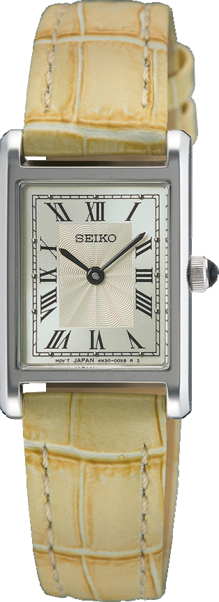 Dit is een dameshorloge van het merk Seiko. Het is een analoog horloge gemaakt van staal. De diameter van de kast is 28.4 mm en de kast is 4.88 mm dik.
De verdere specificaties van het horloge zijn als volgt:
Kastvorm: tonneau
Kastkleur: zilverkleurig
Kastmateriaal: staal
Bandbreedte: 13 mm
Bandlengte: 218.4 mm
Sluiting: gesp
Wijzerplaatkleur: crème
Glassoort: hardlex mineraal glas
Techniek: quartz