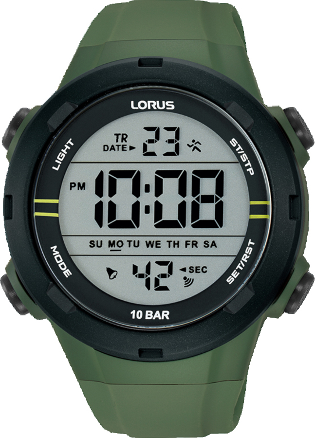 Dit is een herenhorloge van het merk Lorus. Het is een digitaal horloge gemaakt van kunststof. De diameter van de kast is 46 mm en de kast is 15.5 mm dik.
De verdere specificaties van het horloge zijn als volgt:
Kastvorm: rond
Kastkleur: groen
Kastmateriaal: kunststof
Sluiting: gesp
Wijzerplaatkleur: grijs
Glassoort: acryl glas
Waterdichtheid: 10 ATM
Techniek: quartz