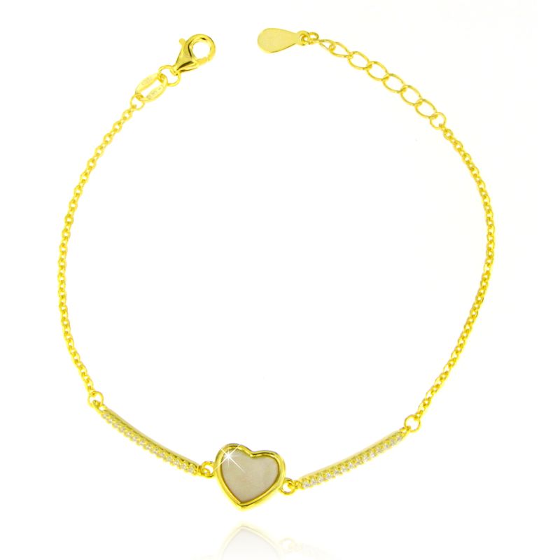MY iMenso ODM "MOP heart & CZ bars" bracelet (925/0,5Mgold-plated) 17+3cm 