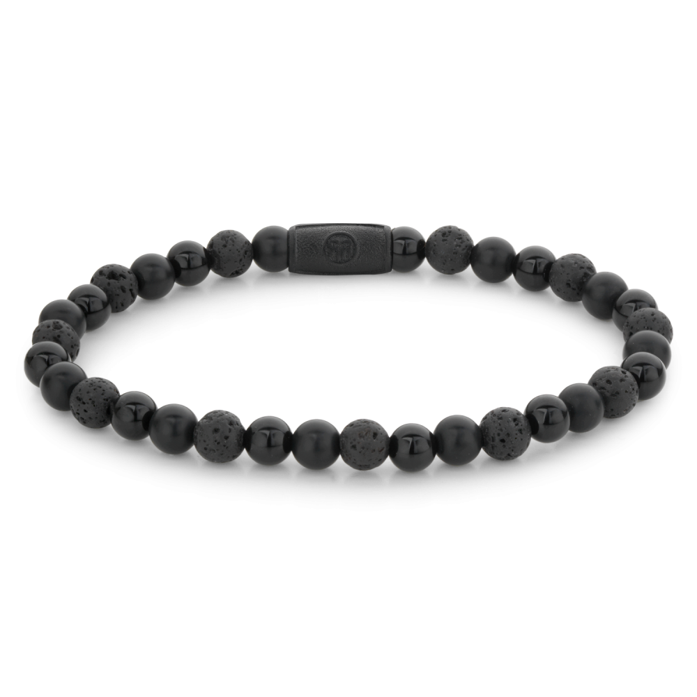 Armband van het merk Rebel & Rose. De armband heeft een hoogwaardige elastische stretch koord, met 6mm van Agaat, Onyx, Lavasteen.