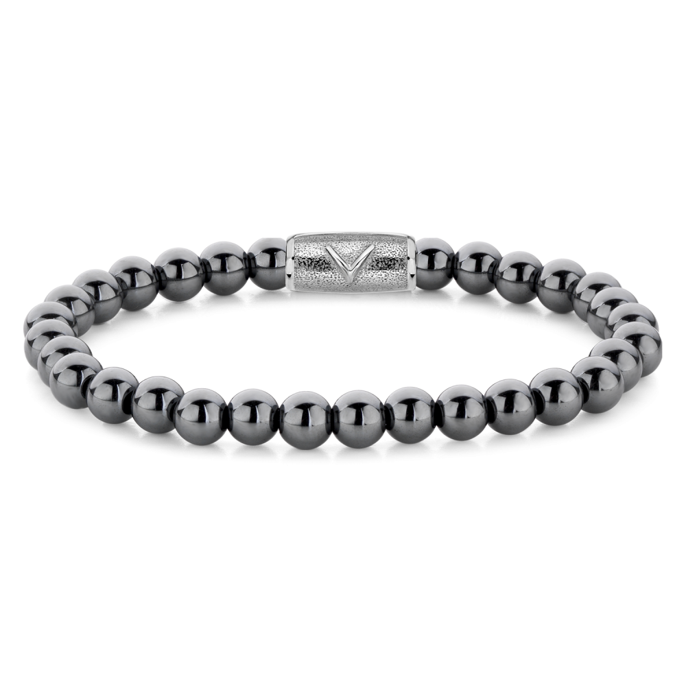 Natuurstenen armband van het merk Rebel & Rose. De armband heeft een hoogwaardige elastische stretch koord, 6mm grijze Hematiet natuurstenen beads en RVS slotje