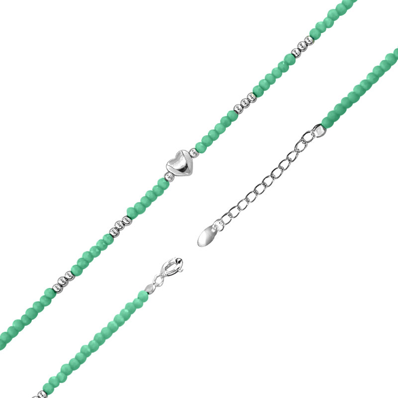 MY iMenso ODM "Glass turquoise green & Cuore" bracelet (925/rhod-plated) 16,5+3cm 